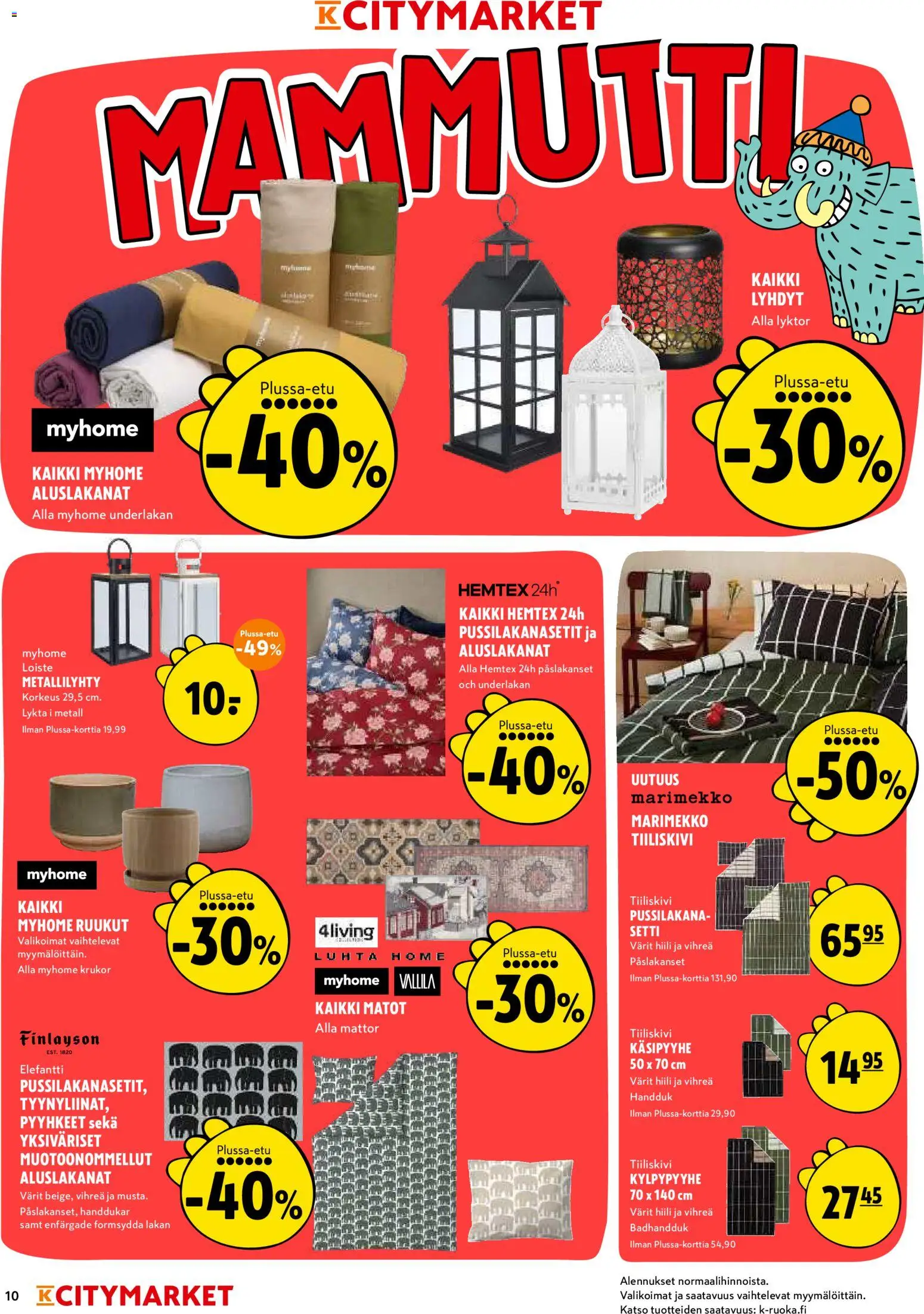 K-Citymarket tarjoukset – voimassa 15/10/2026 alkaen | Sivu: 10 | Tuotteet: Pyyhkeet, Matot