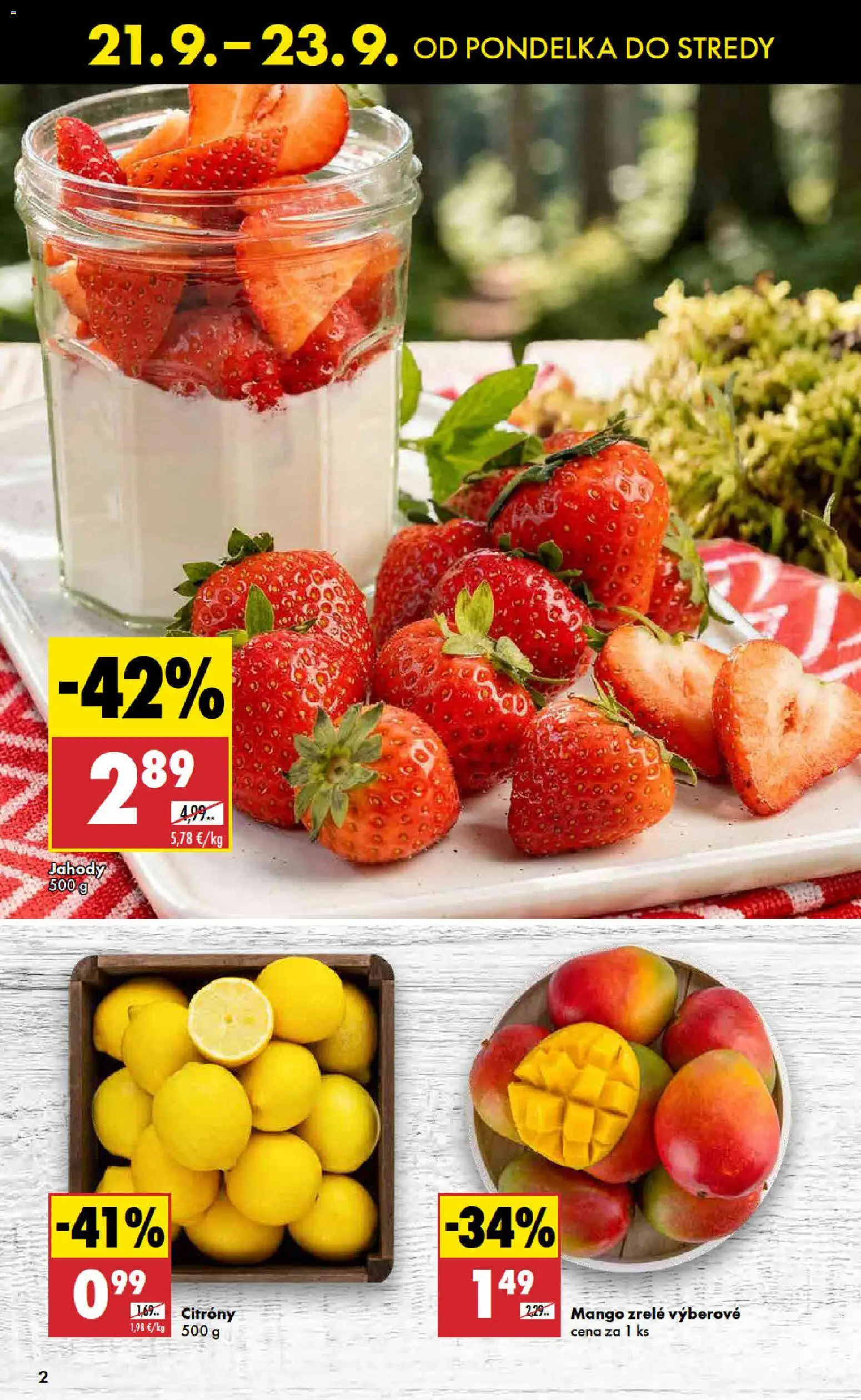 Nové Biedronka akcie – leták je platný od 21.09.2026 | Strana: 2 | Produkty: Citróny, Jahody, Mango