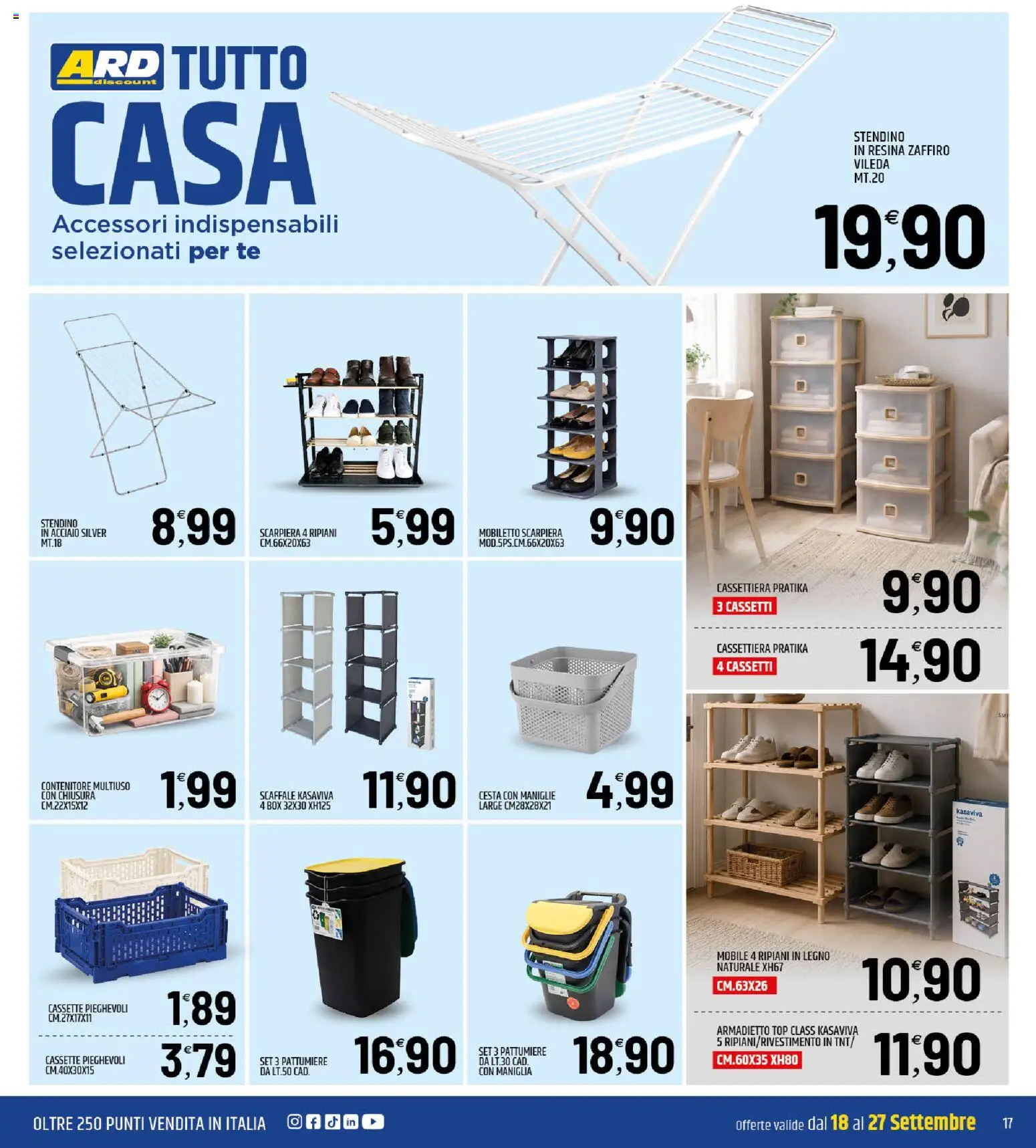 Volantino ARD Discount del 18/09/2026 | Pagina: 17 | Prodotti: Scarpiera, Stendino, Mobiletto, Cassettiera