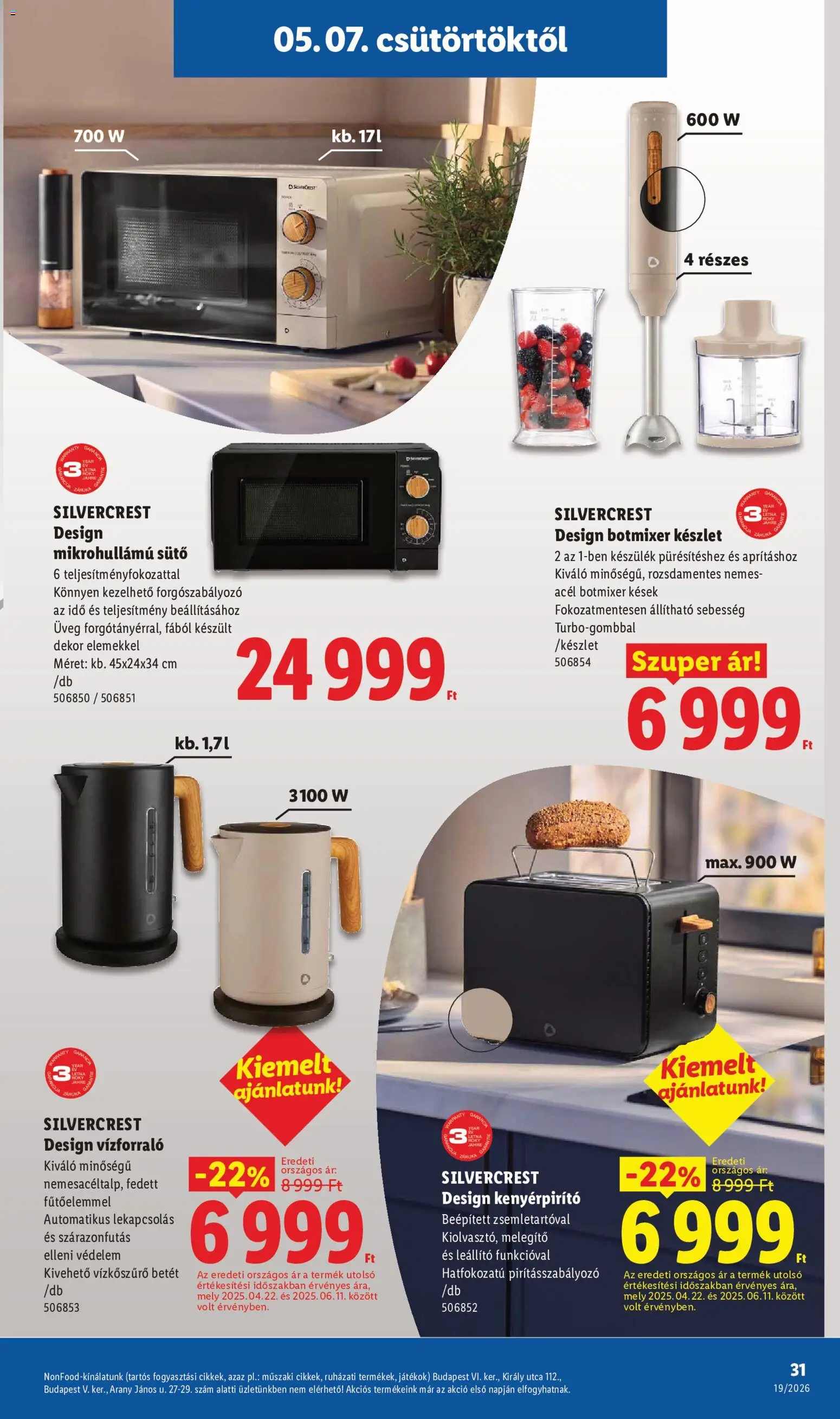 Lidl akciós ujság - amely érvényes a következő dátumtól: 07.05.2026 | Oldal: 31 | Termékek: Botmixer, Mikrohullámú sütő, Játékok, Kenyérpirító