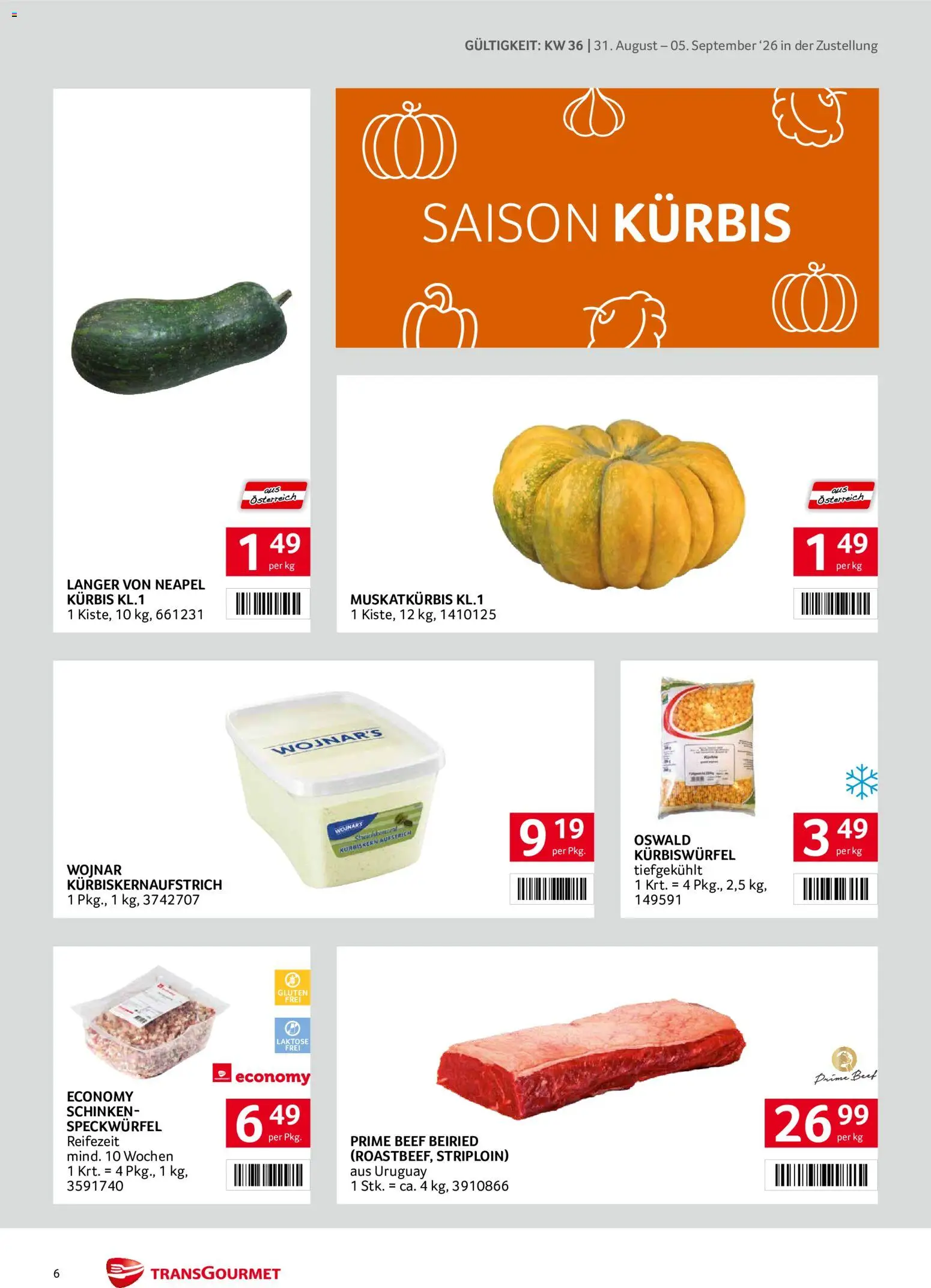 Transgourmet Zustellaktion gültig ab 31.08.2026 | Seite: 6 | Produkte: Kürbis, Schinken