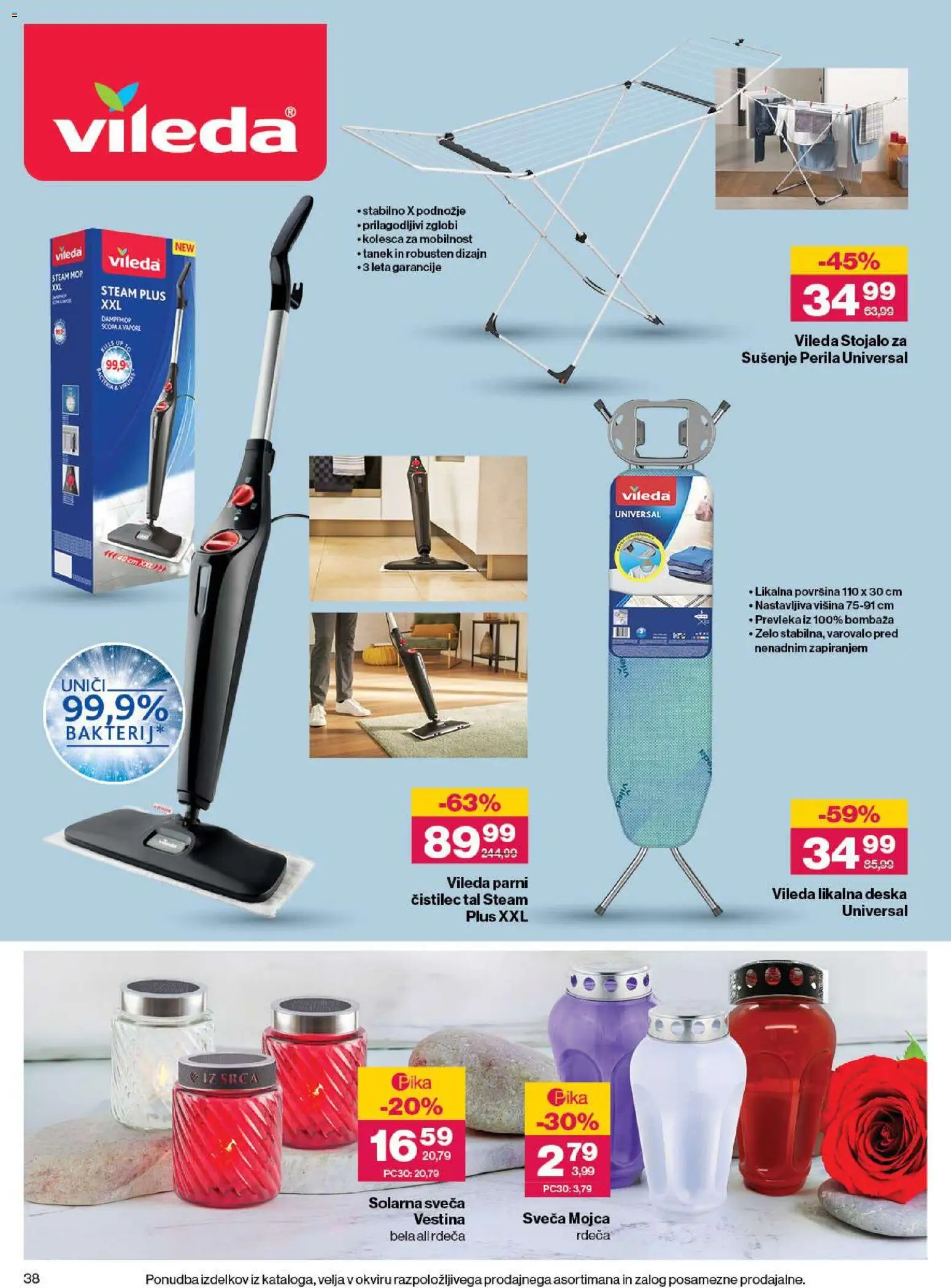 Novi Mercator katalog ponudbe – veljaven od 06.08.2026 | Stran: 38 | Izdelki: Likalna deska, Prevleka, Sveča, Parni čistilec