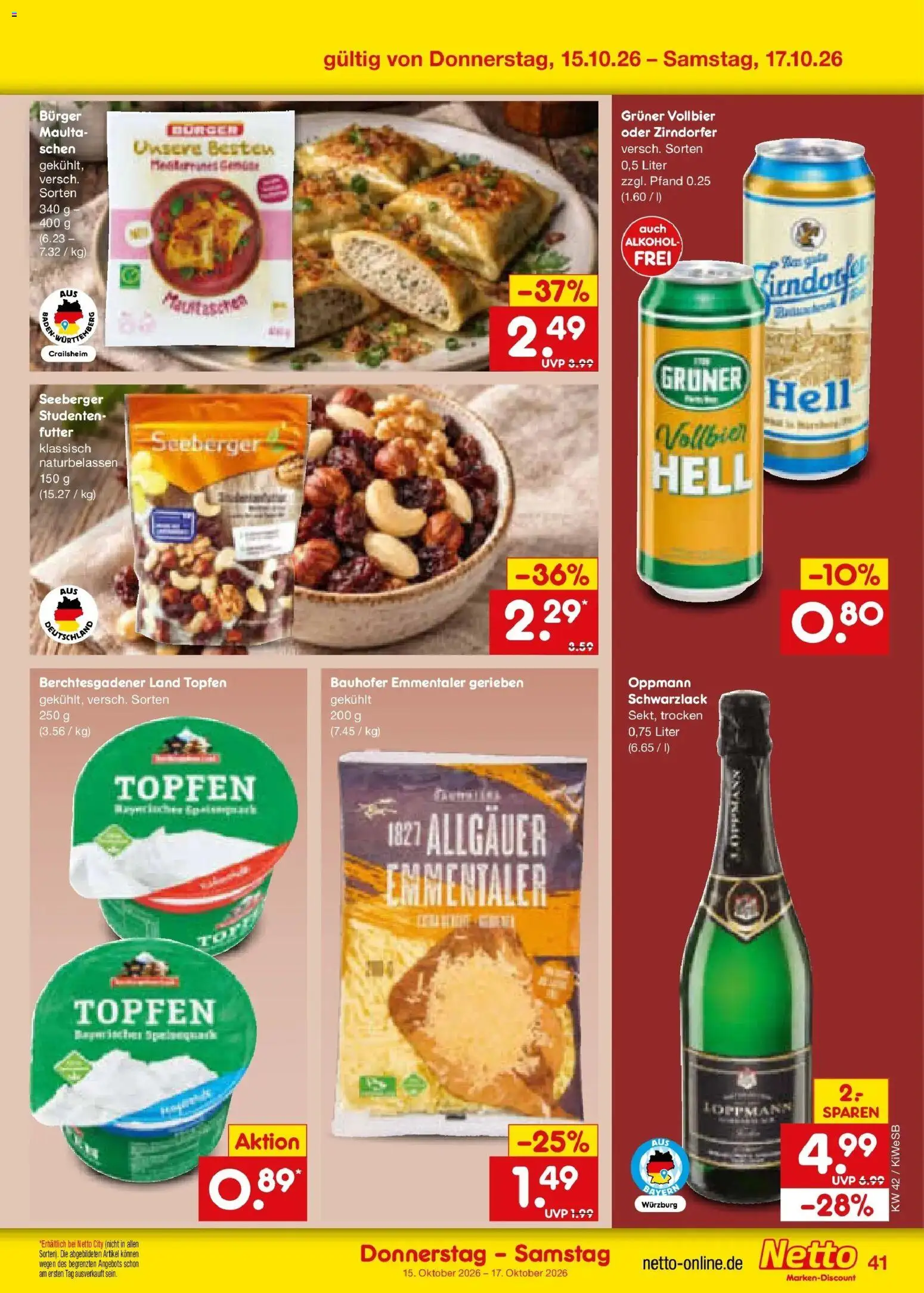 Netto Marken-Discount Prospekt Bad Friedrichshall (ab 12.10.2026) » Angebote | Seite: 57 | Produkte: Burger, Alkohol