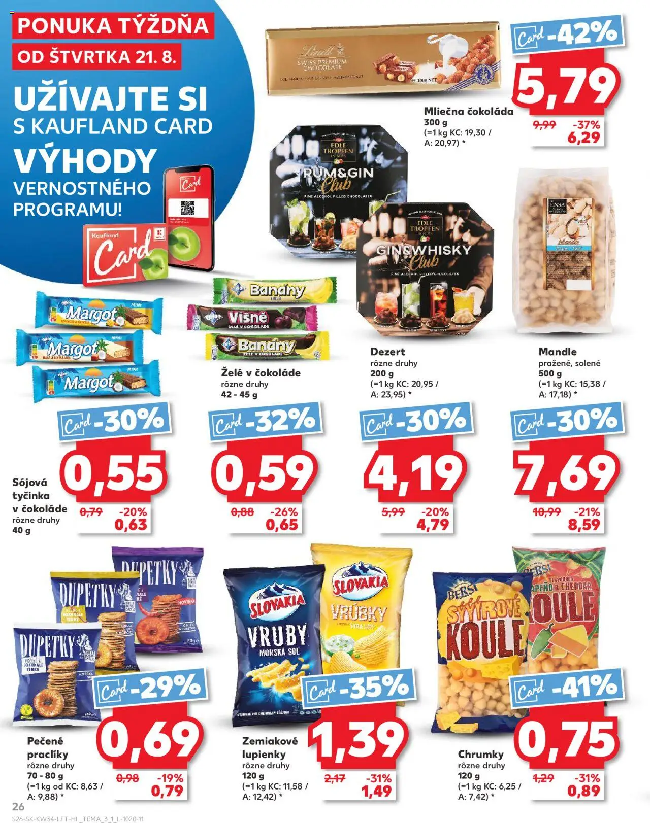 Nové Kaufland akcie – leták je platný od 21.08.2025 | Strana: 26 | Produkty: Banány, Cheddar, Čokoláda, Mandle