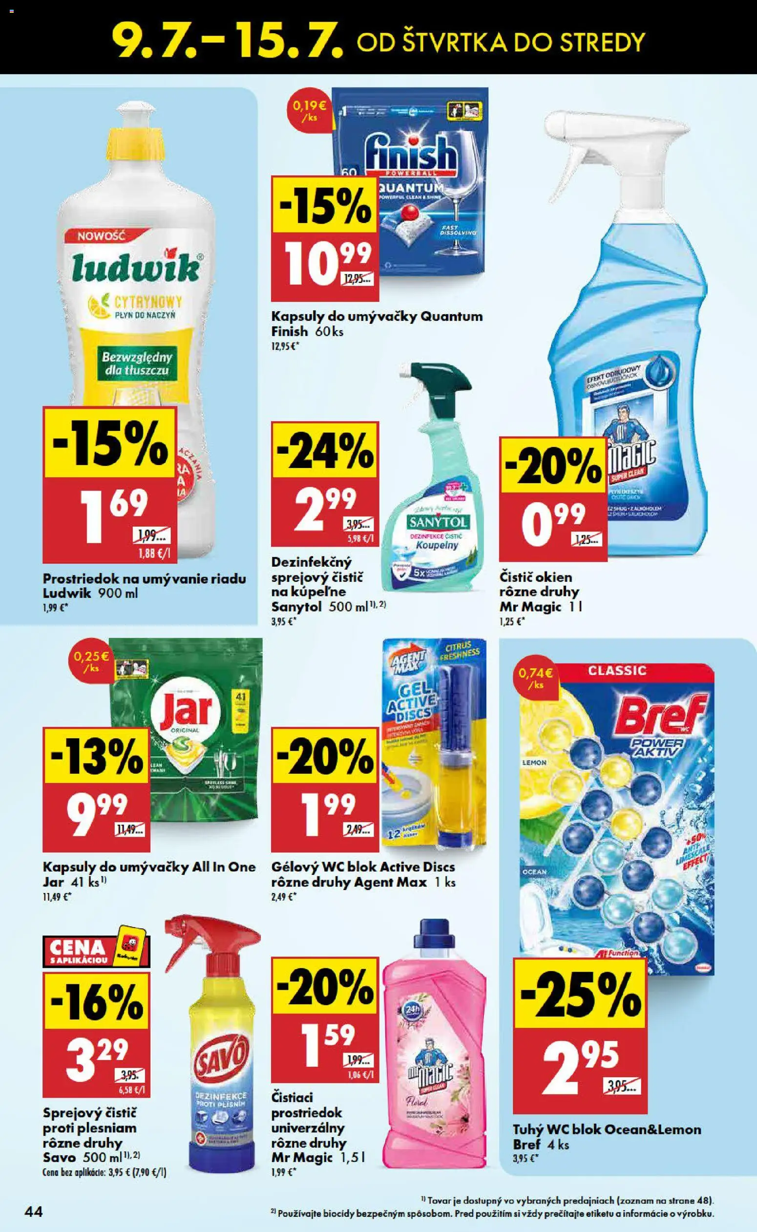 Nové Biedronka akcie – leták je platný od 09.07.2026 | Strana: 44 | Produkty: Čistič okien, Čistiaci prostriedok, Prostriedok na umývanie riadu