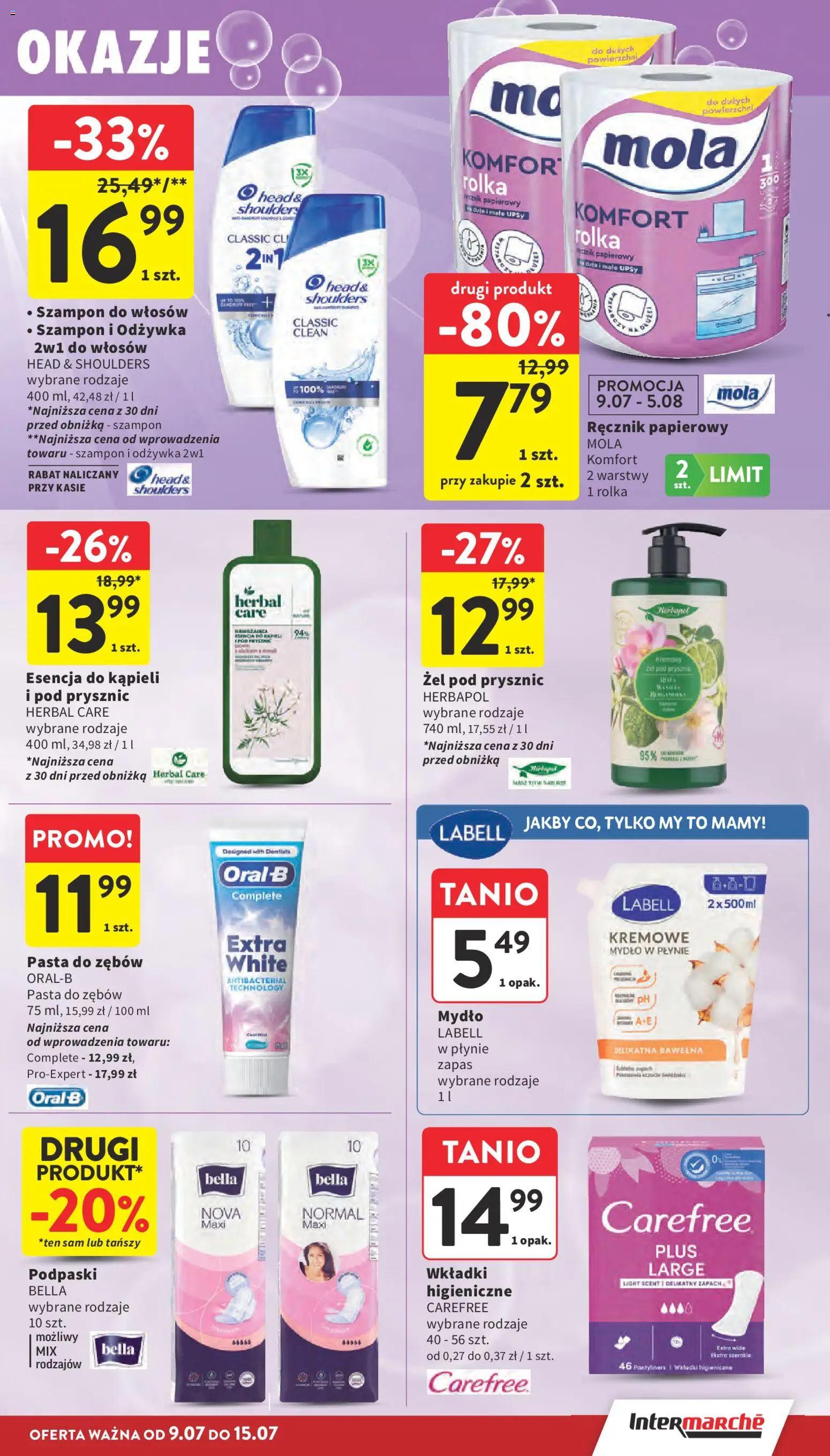 Intermarche gazetka od 09.07.2026 | Strona: 37 | Produkty: Mydło w płynie, Podpaski, Prysznic, Wkładki higieniczne