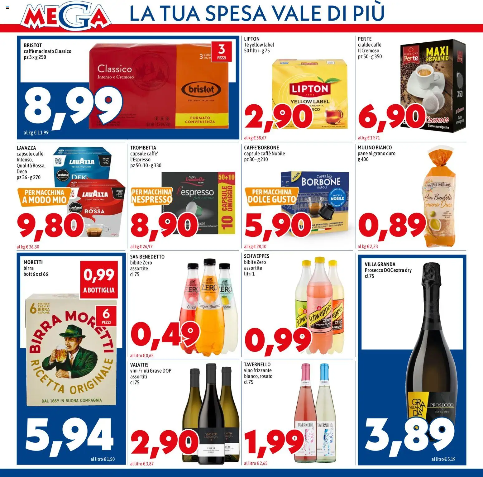 Volantino Mega del 28.05.2026 | Pagina: 10 | Prodotti: Pane, Tè, Prosecco, Bottiglia