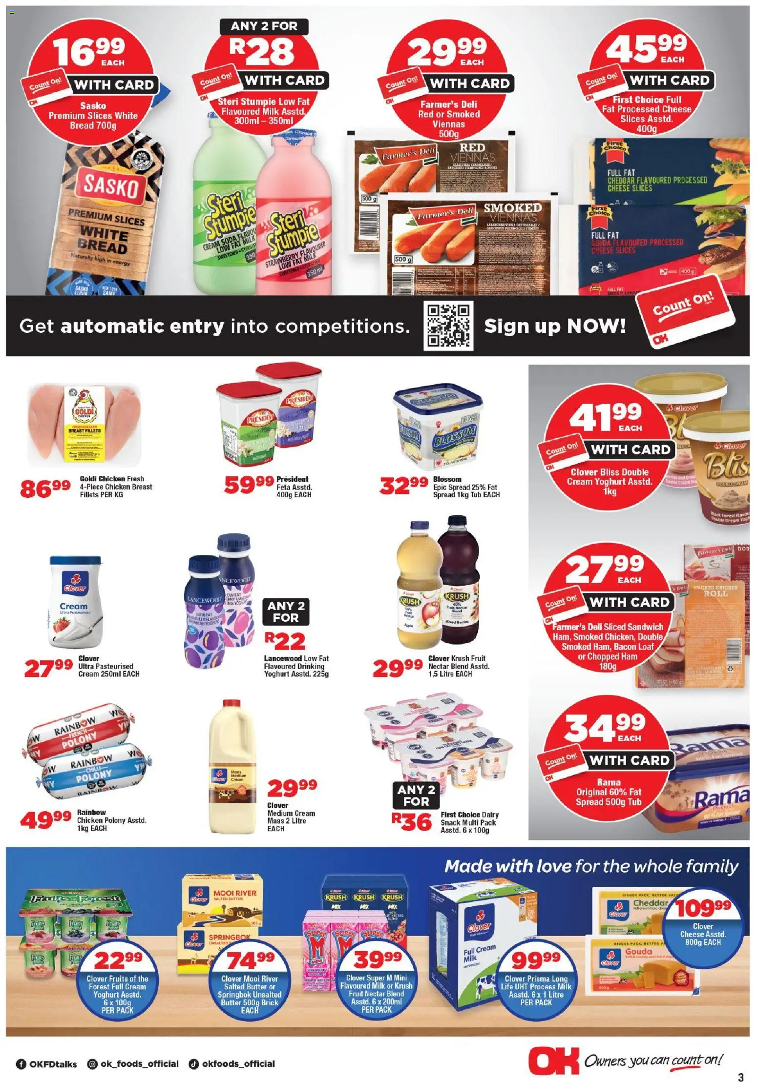 New OK Foods catalogue – valid from 15.04.2026 | Page: 3 | Products: Cheese, Polony, Ham, Fat spread