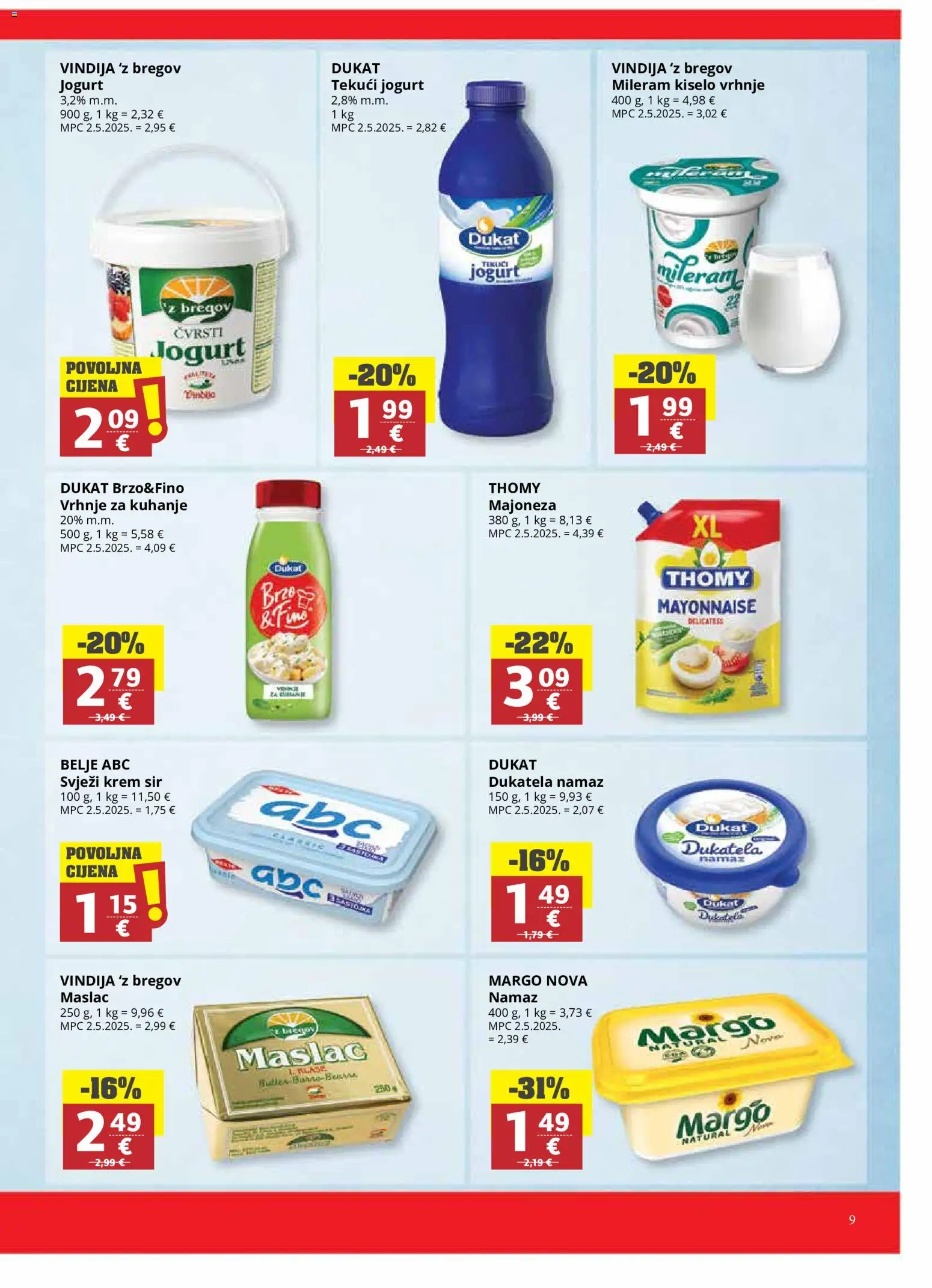Ribola katalog | vrijedi od 30.09.2026 | Stranica: 9 | Proizvodi: Krem sir, Tekuci jogurt, Jogurt, Mileram