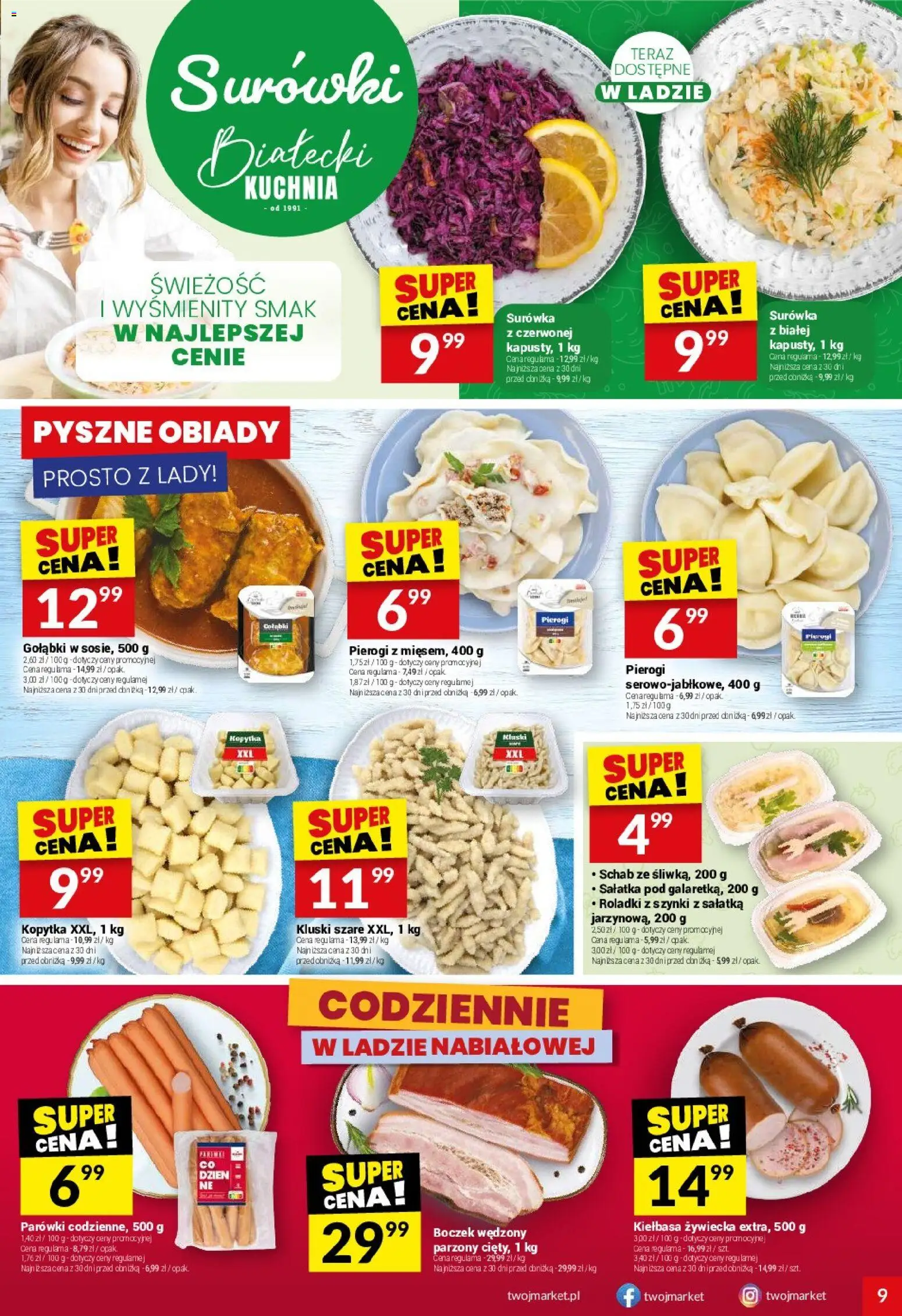 Twój Market gazetka od 13.05.2026 | Strona: 9 | Produkty: Kiełbasa, Schab, Pierogi, Boczek wędzony