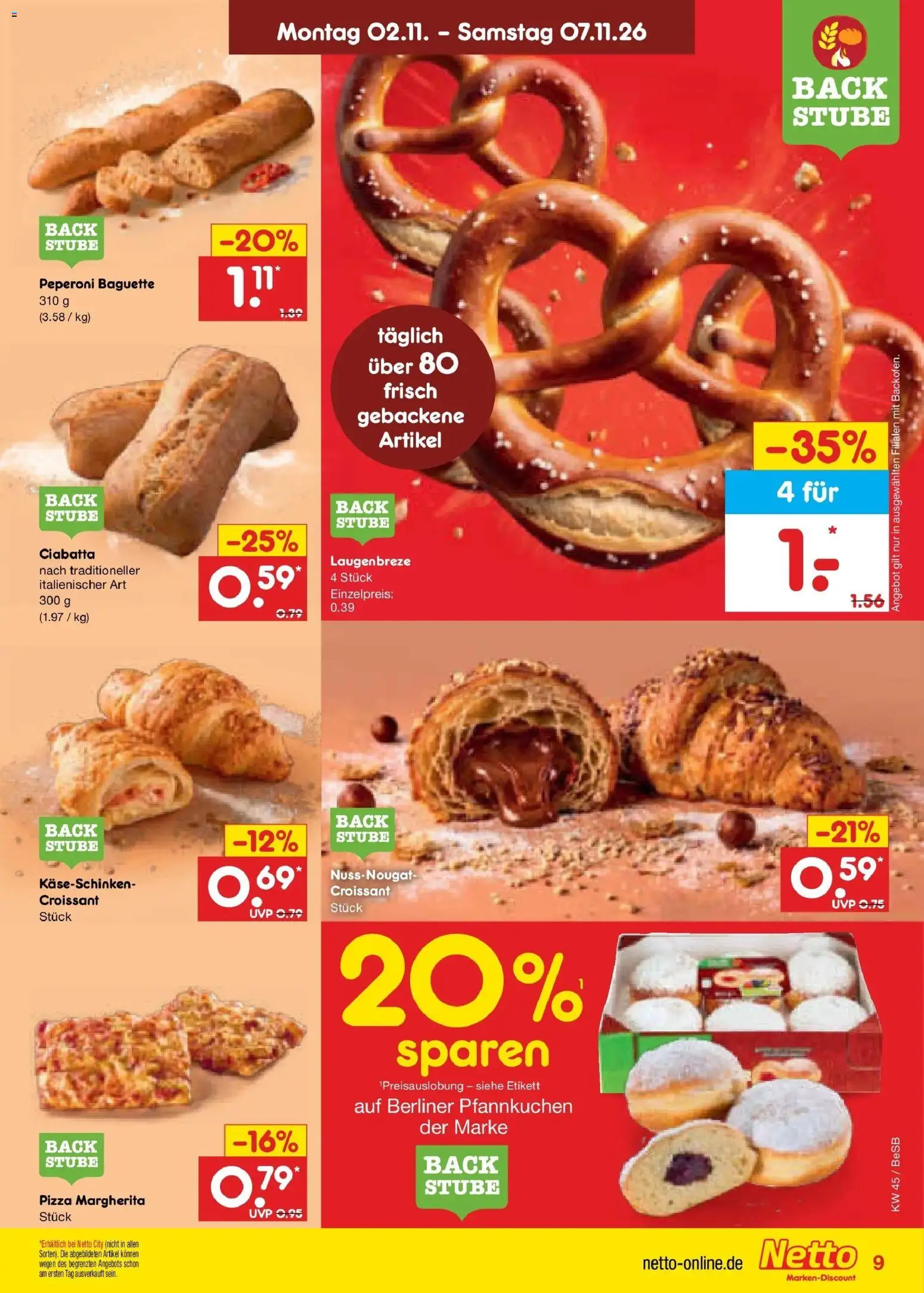 Netto Marken-Discount Prospekt Berlin-Prenzlauer Berg (ab 02.11.2026) » Angebote | Seite: 13 | Produkte: Berliner, Baguette, Croissant, Pizza