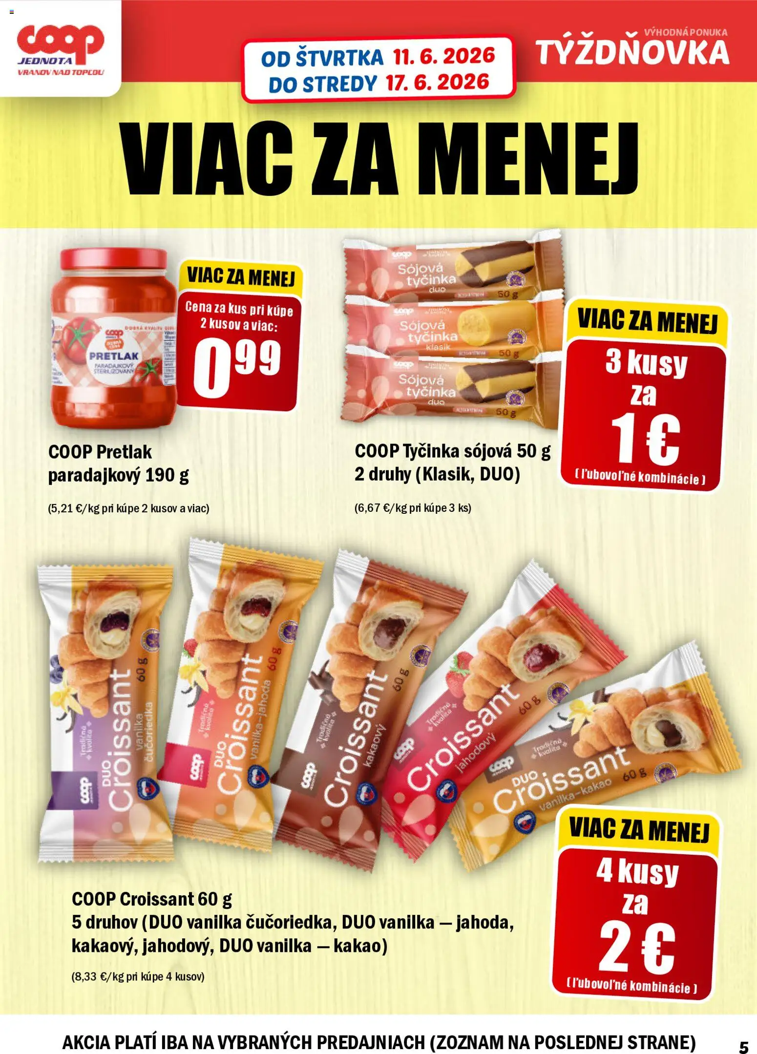 Nové COOP Jednota akcie – leták je platný od 11.06.2026 | Strana: 5 | Produkty: Croissant, Kakao