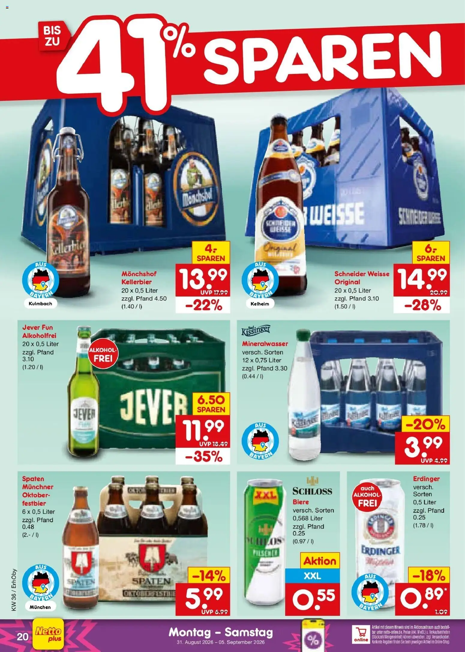 Netto Marken-Discount Prospekt Ergolding – gültig ab 31.08.2026 | Seite: 26 | Produkte: Monchshof, Mineralwasser, Alkohol, Jever