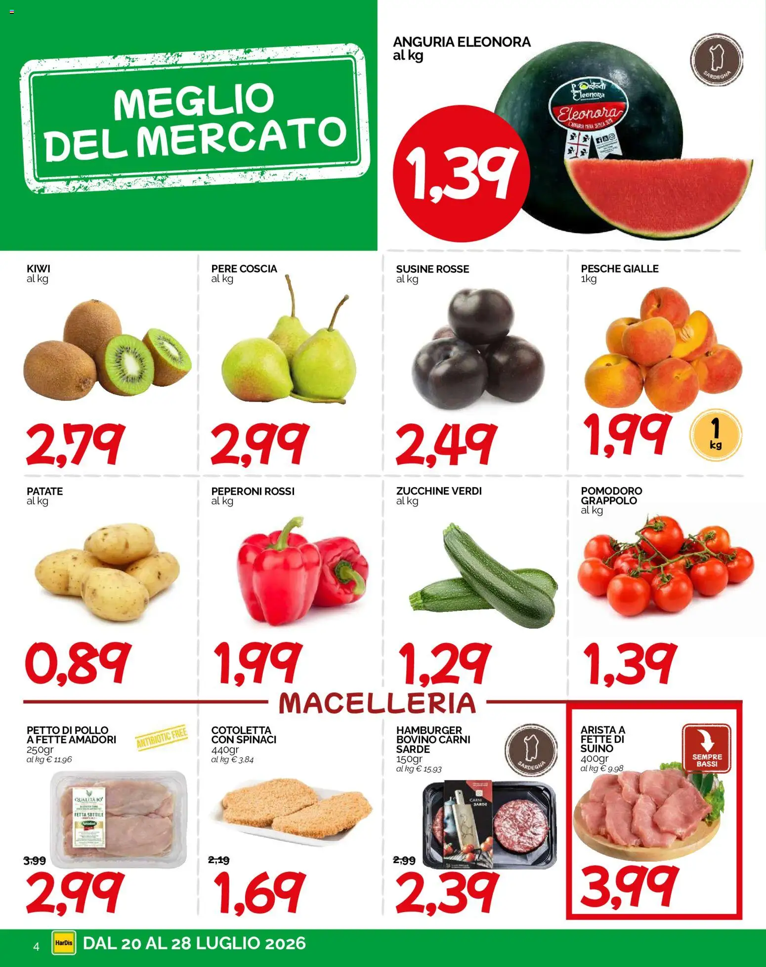 Volantino HarDis del 20/07/2026 | Pagina: 4 | Prodotti: Bovino, Peperoni, Patate, Susine