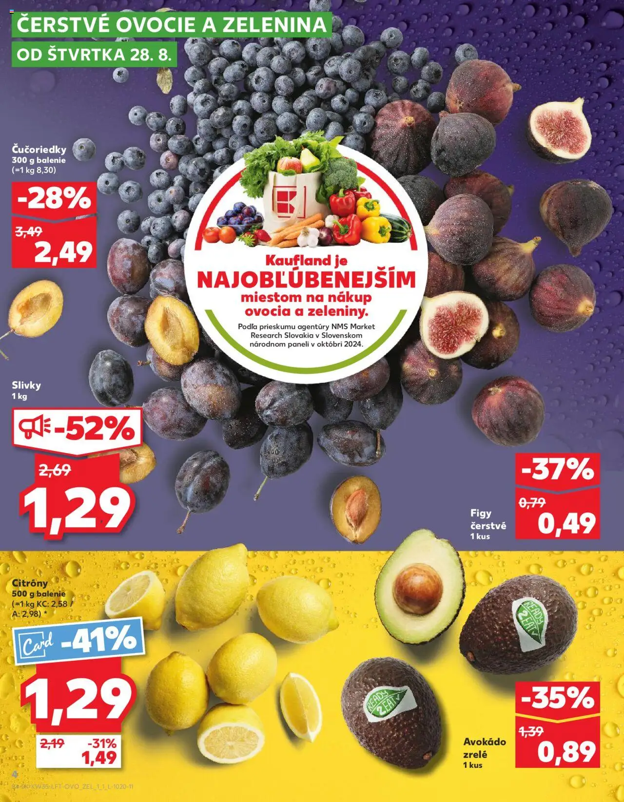 Nové Kaufland akcie – leták je platný od 28.08.2025 | Strana: 4 | Produkty: Citróny, Čučoriedky, Avokádo, Slivky