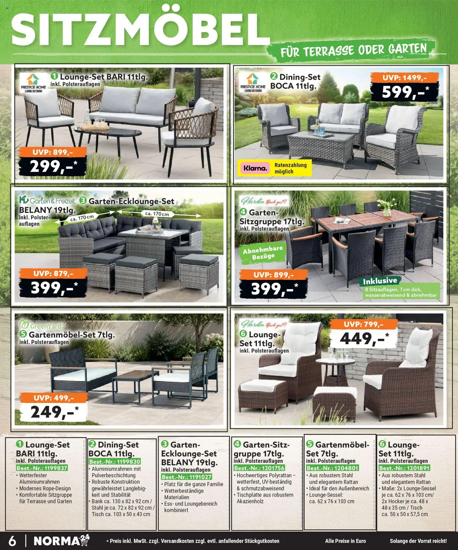 Norma Bestellmagazin Juli 2026 – gültig ab 01.07.2026 | Seite: 6 | Produkte: Hocker, Tisch, Stuhl, Gartenmöbel