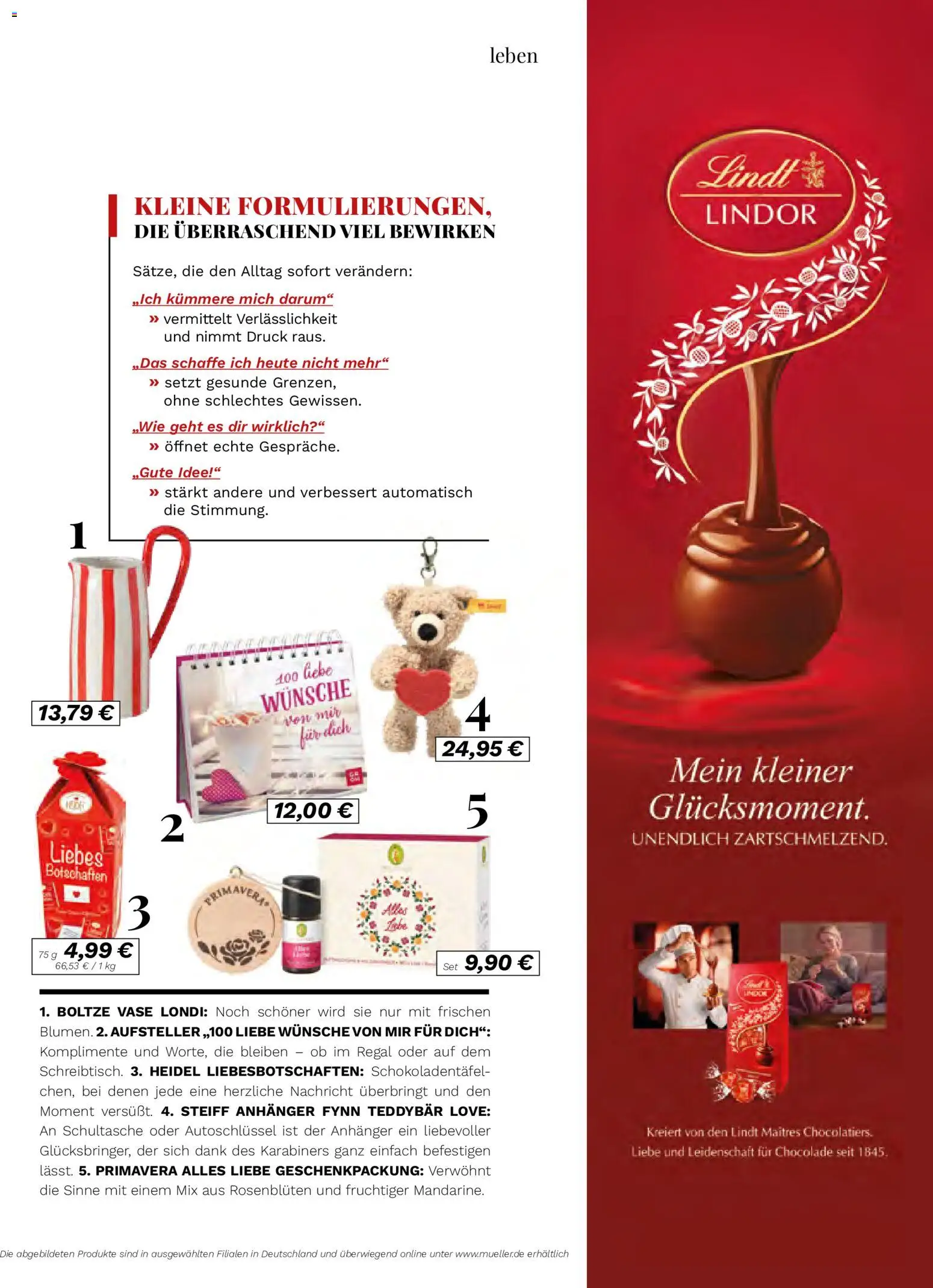 Müller Lifestyle – gültig ab 01.09.2026 | Seite: 75 | Produkte: Vase, Lindor, Lindt, Nachricht