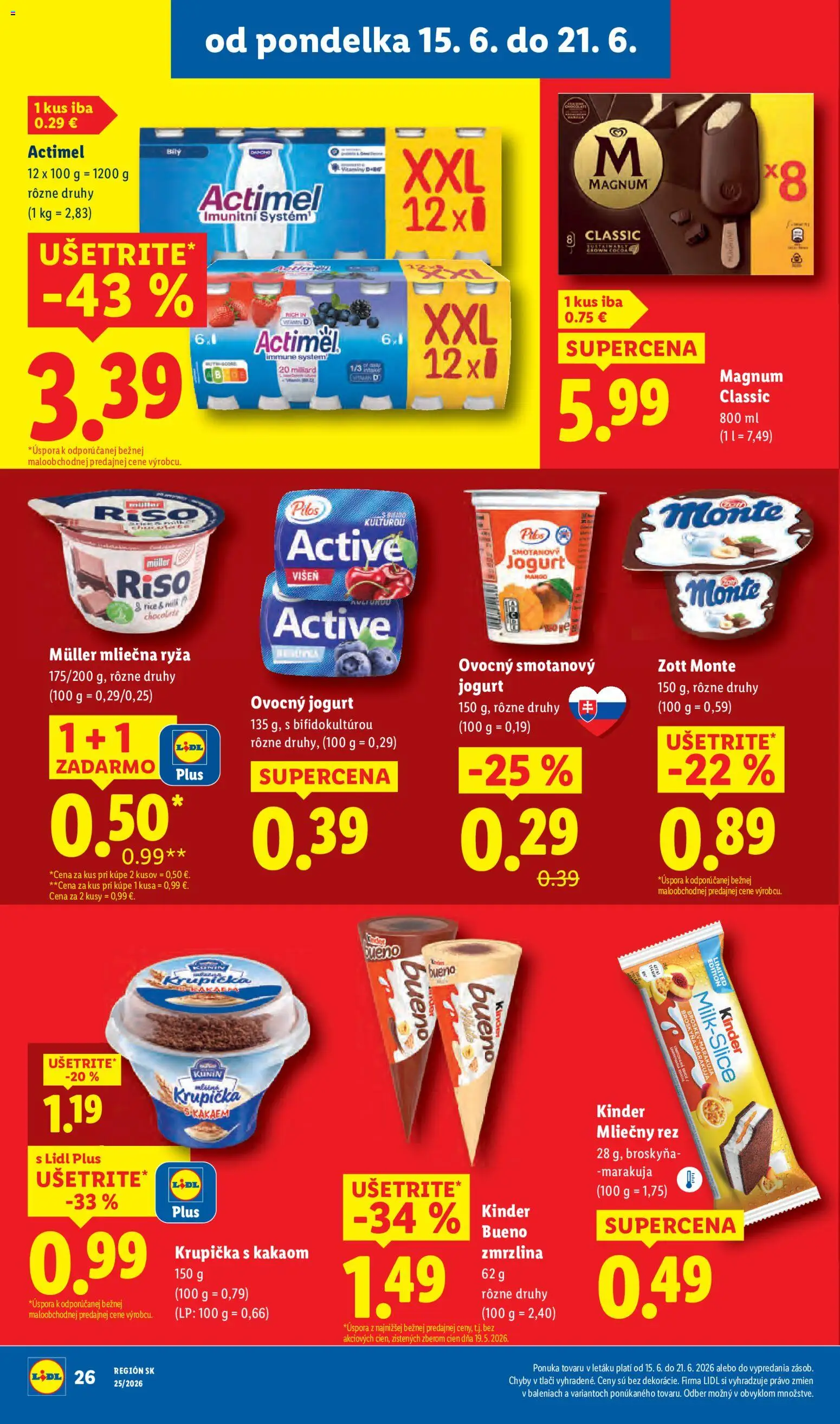 Nové Lidl akcie – leták je platný od 15.06.2026 | Strana: 36 | Produkty: Ryža, Kinder Bueno, Zmrzlina, Magnum