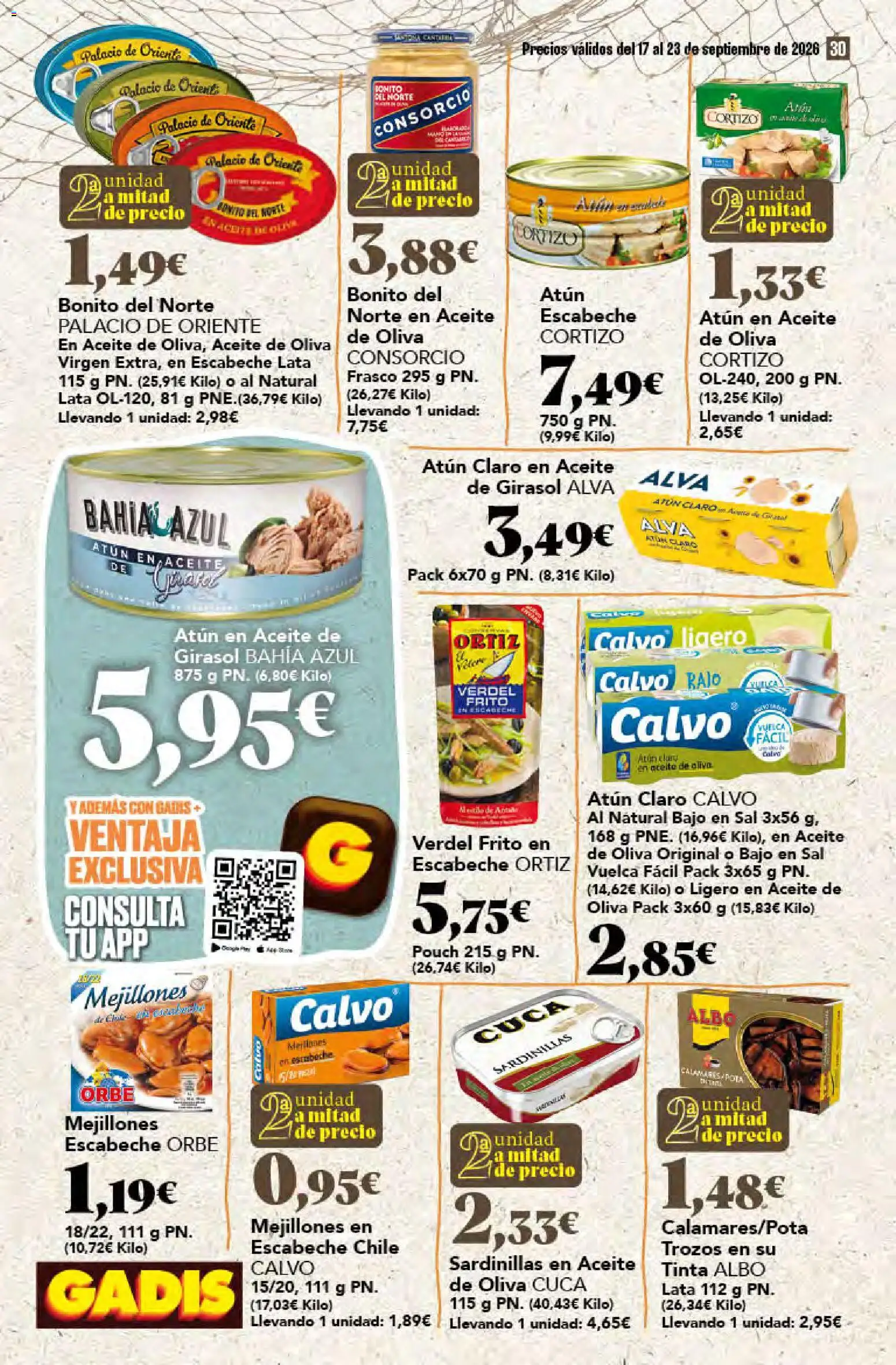 Gadis folleto │ válido desde el 17/09/2026 | Página: 30 | Productos: Calamares, Sardinillas, Aceite, Sal