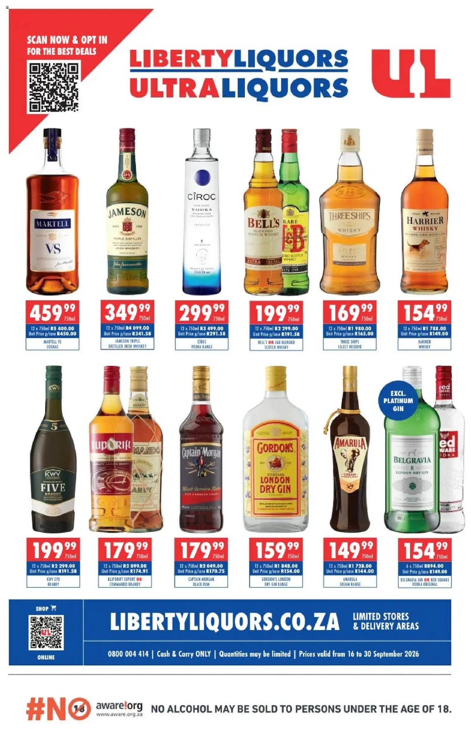 New Ultra Liquors catalogue – valid from 16/09/2026 | Page: 1 | Products: Gin, Vodka, Whiskey, Cognac