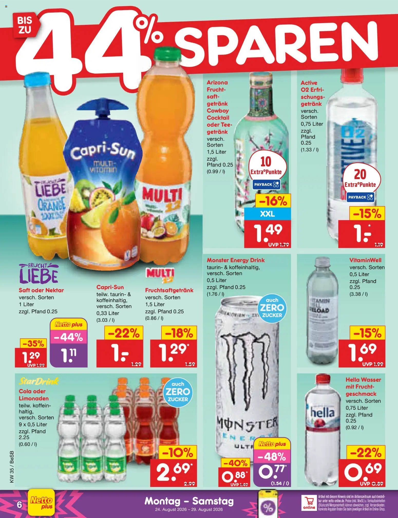 Netto Marken-Discount Prospekt – gültig ab 24.08.2026 | Seite: 6 | Produkte: Energy, Monster, Zucker, Tee