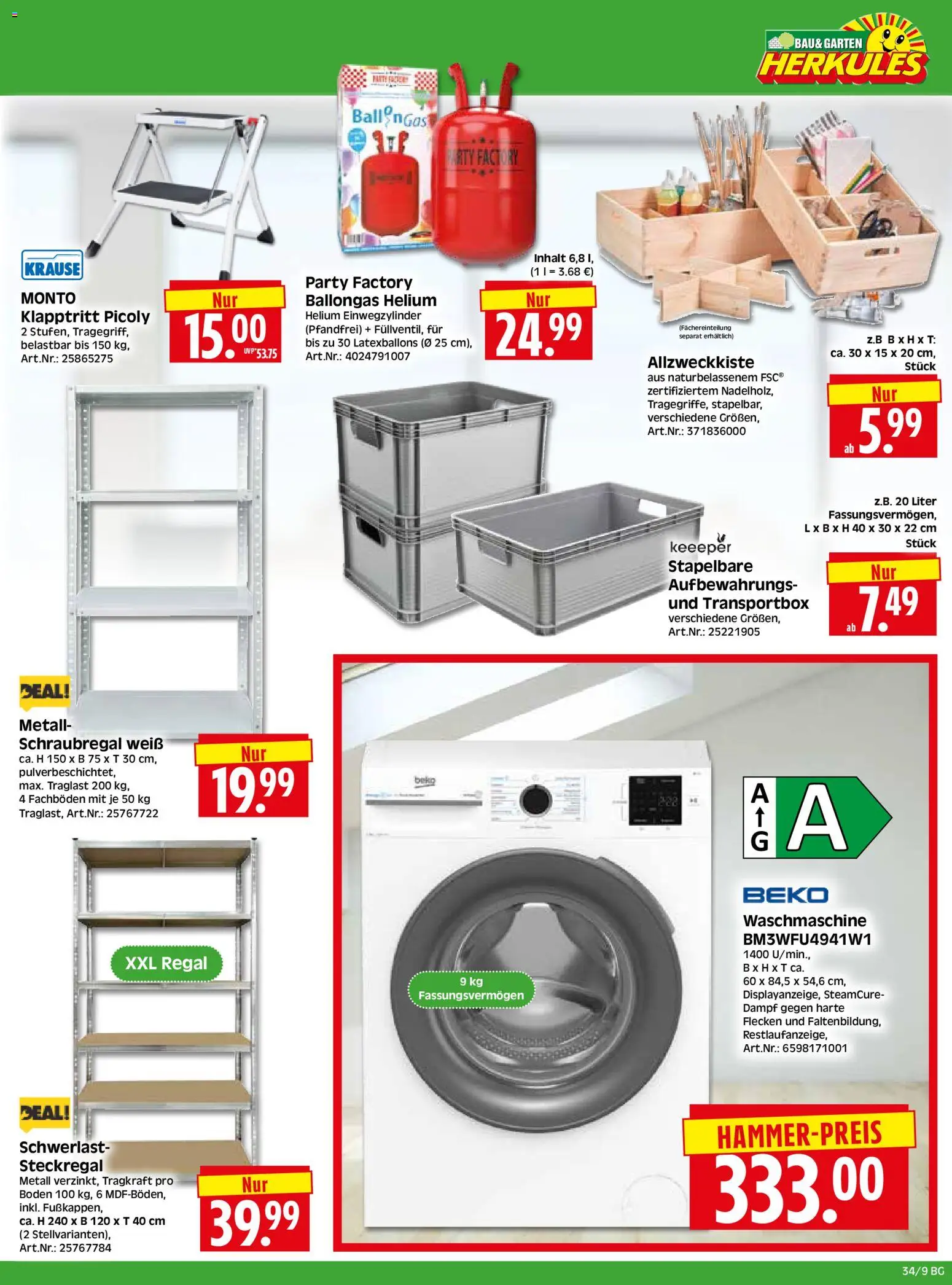 HERKULES Bau & Garten – gültig ab 17.08.2026 | Seite: 9 | Produkte: Regal, Waschmaschine