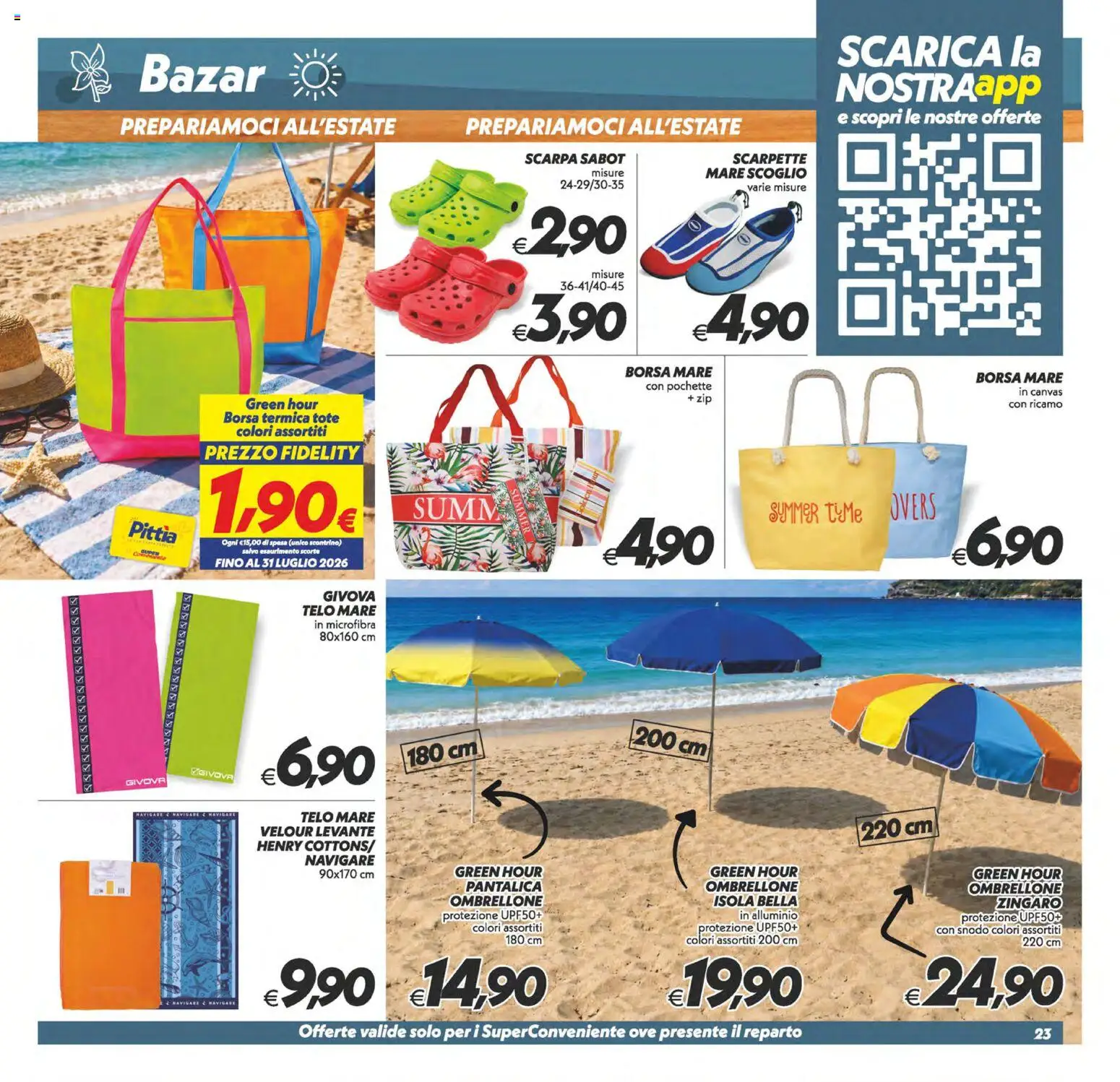 Volantino SuperConveniente del 09.06.2026 | Pagina: 23 | Prodotti: Ombrellone, Sabot, Borsa termica, Alluminio