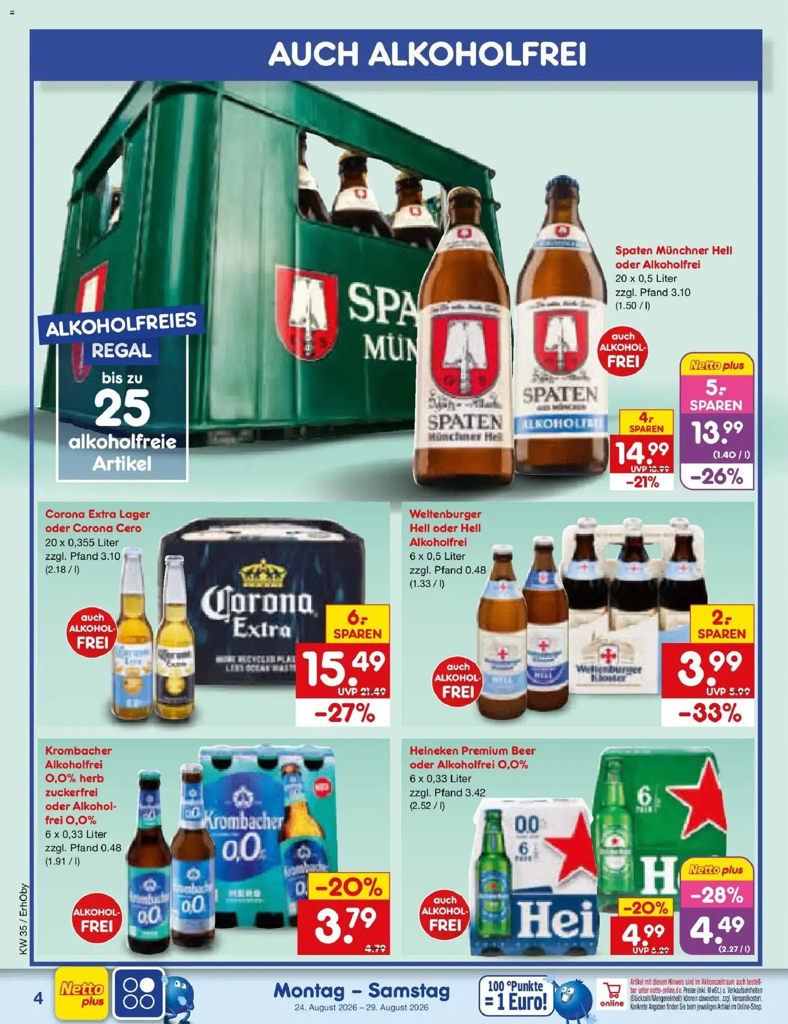 Netto Marken-Discount Prospekt Mauern – gültig ab 24.08.2026 | Seite: 4 | Produkte: Regal, Heineken, Alkohol, Krombacher