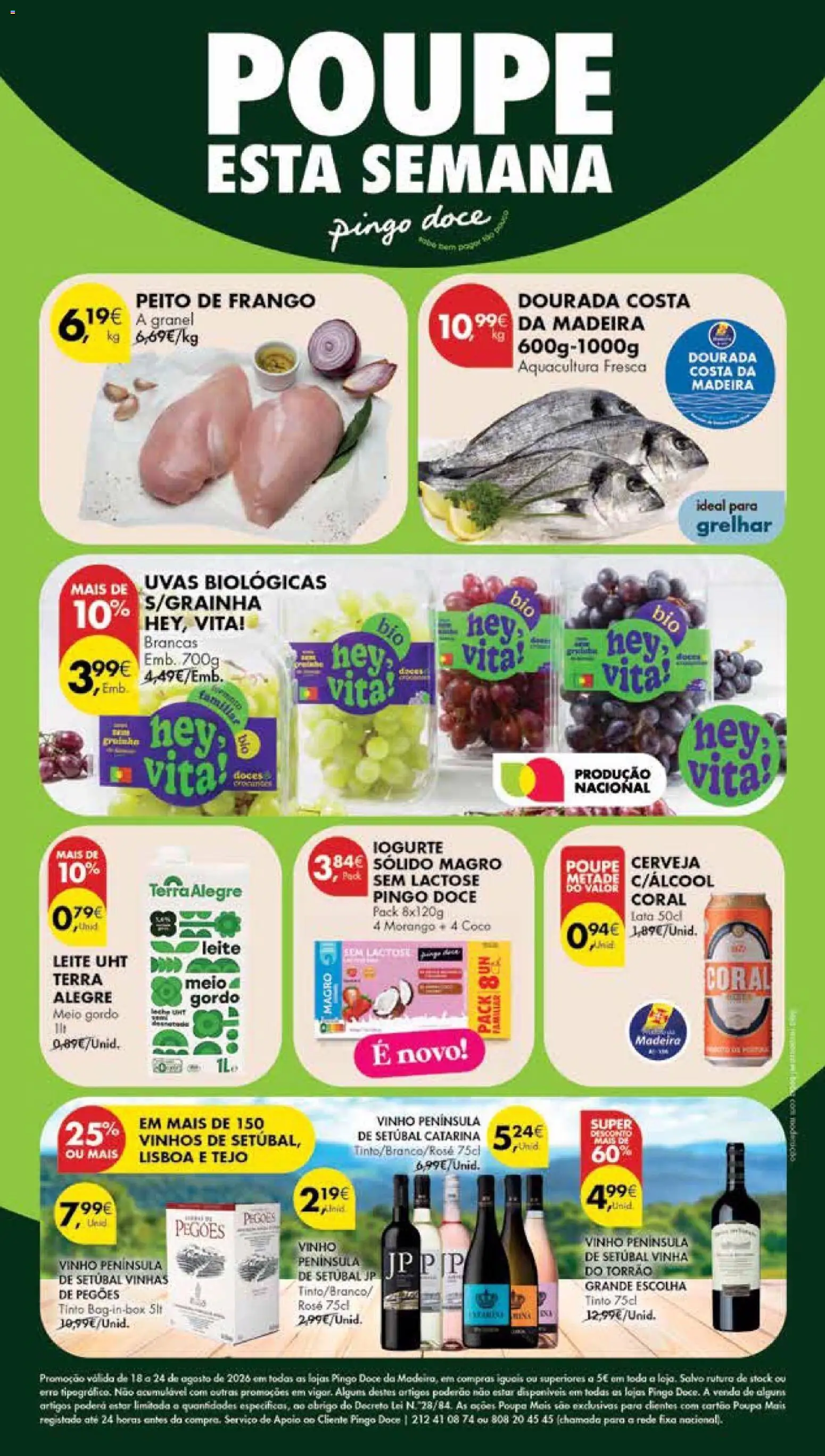 Pingo Doce Poupe Esta Semana Madeira │ válido de 18/08/2026 | Página: 32 | Produtos: Peito de frango, Vinho, Doces, Uvas