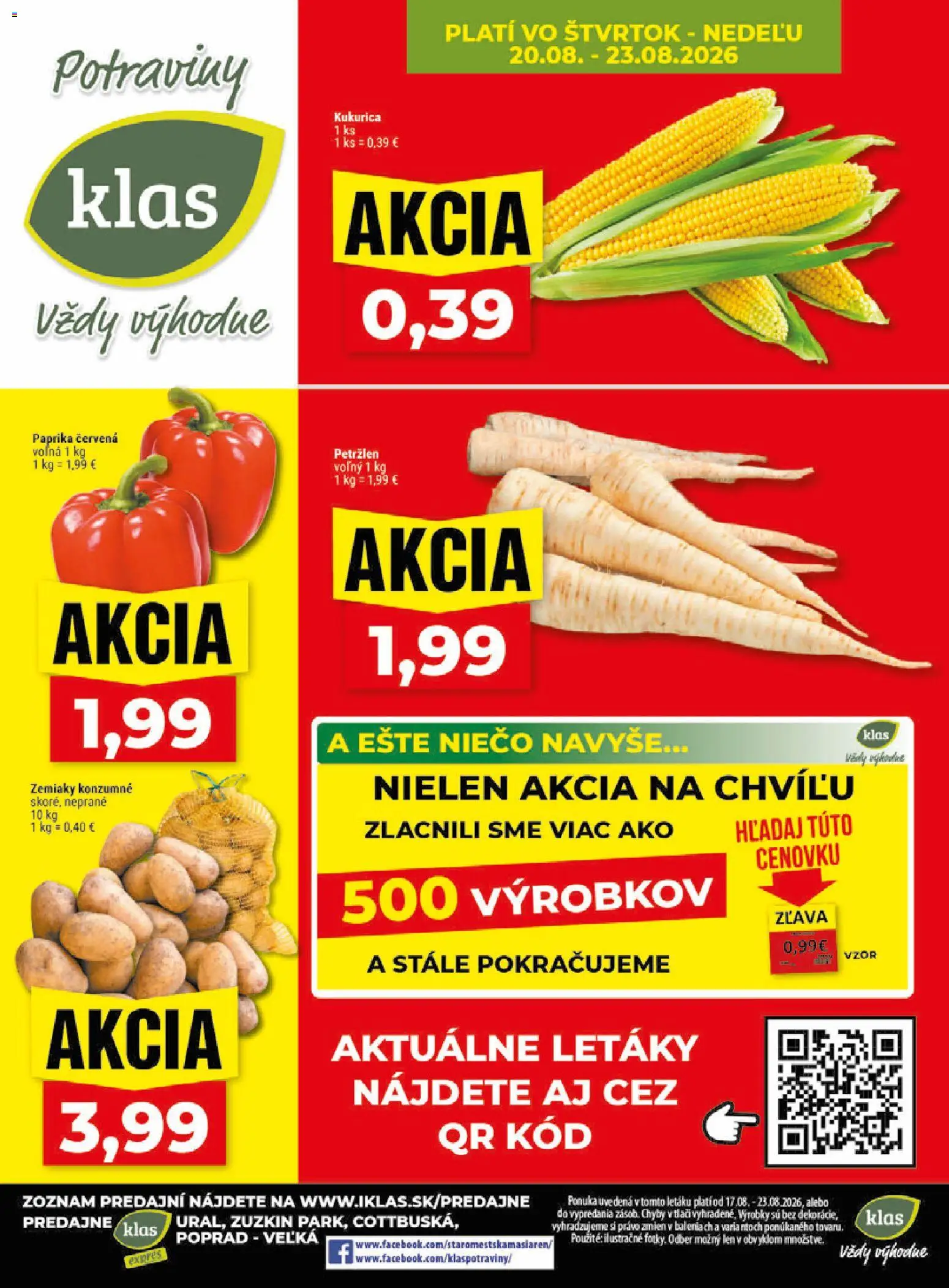 Nové Klas akcie – leták je platný od 17.08.2026 | Strana: 29 | Produkty: Paprika, Zemiaky, Kukurica, Petržlen
