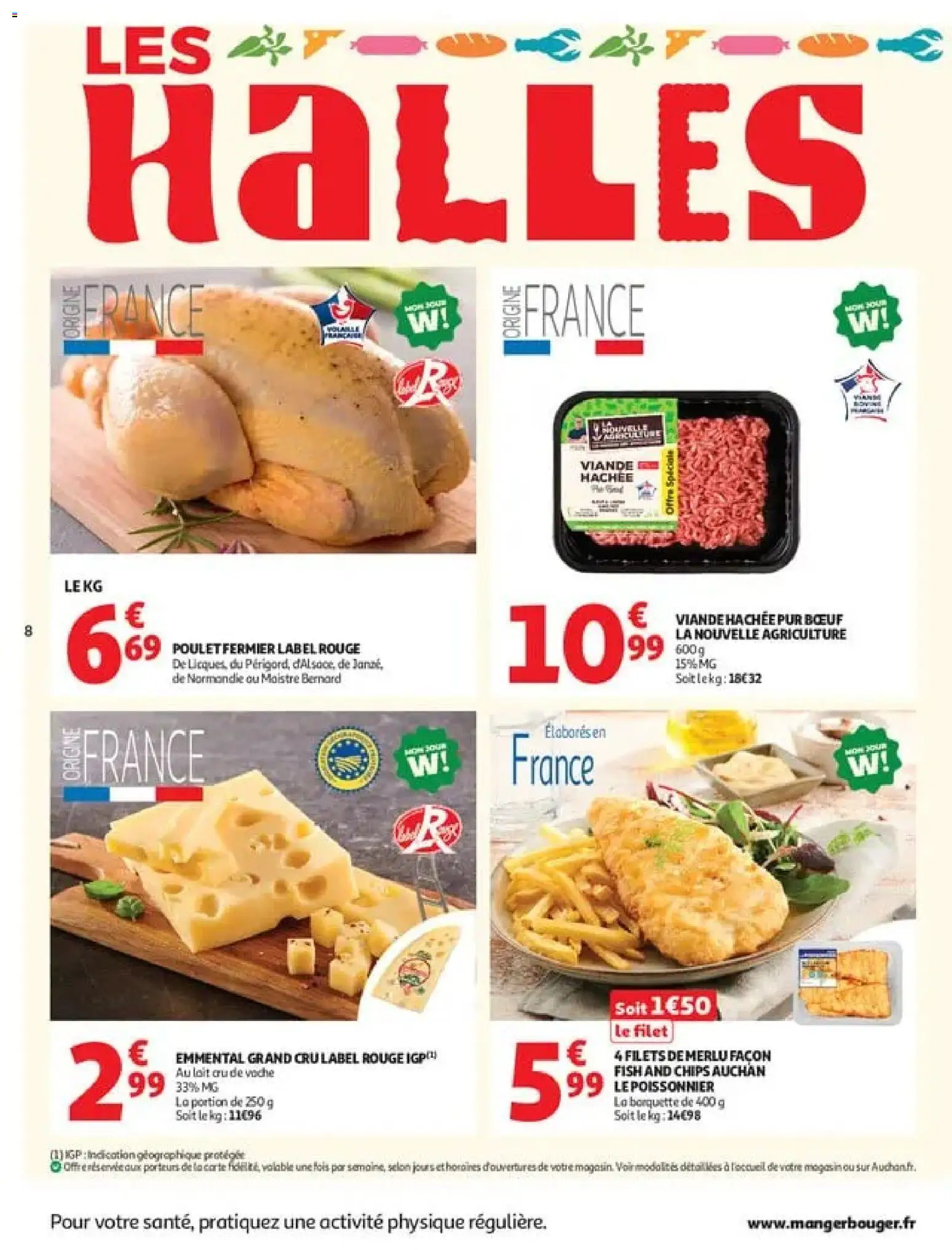 {H1} | Page: 8 | Produits: Emmental, Viande hachée, Viande, Chips