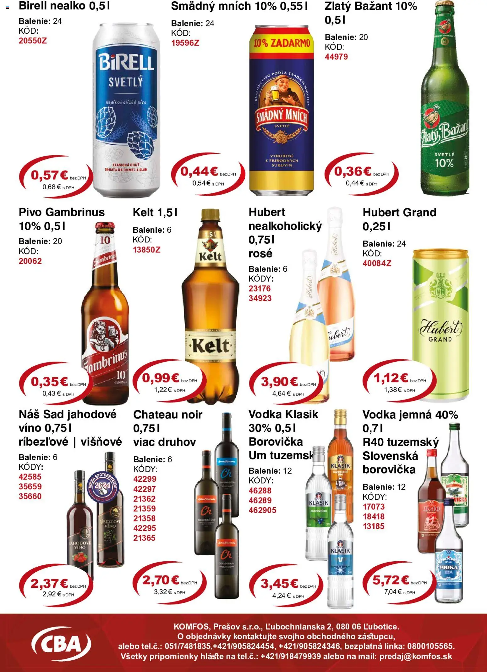 Nové CBA Komfos akcie – leták je platný od 21.08.2026 | Strana: 10 | Produkty: Pivo, Birell, Zlatý Bažant, Gambrinus