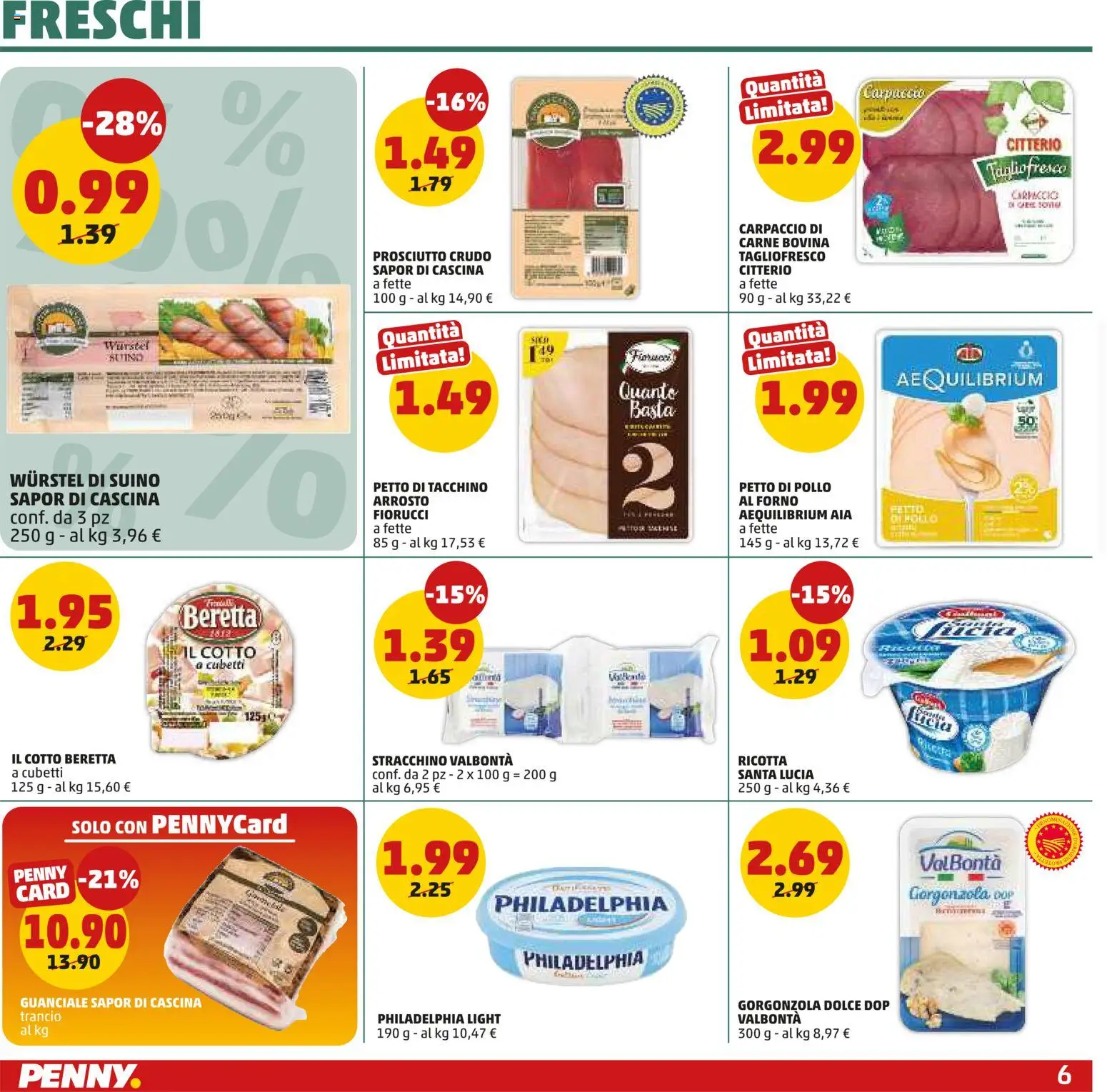 Volantino PENNY del 18.06.2026 | Pagina: 6 | Prodotti: Arrosto, Tacchino, Ricotta, Gorgonzola