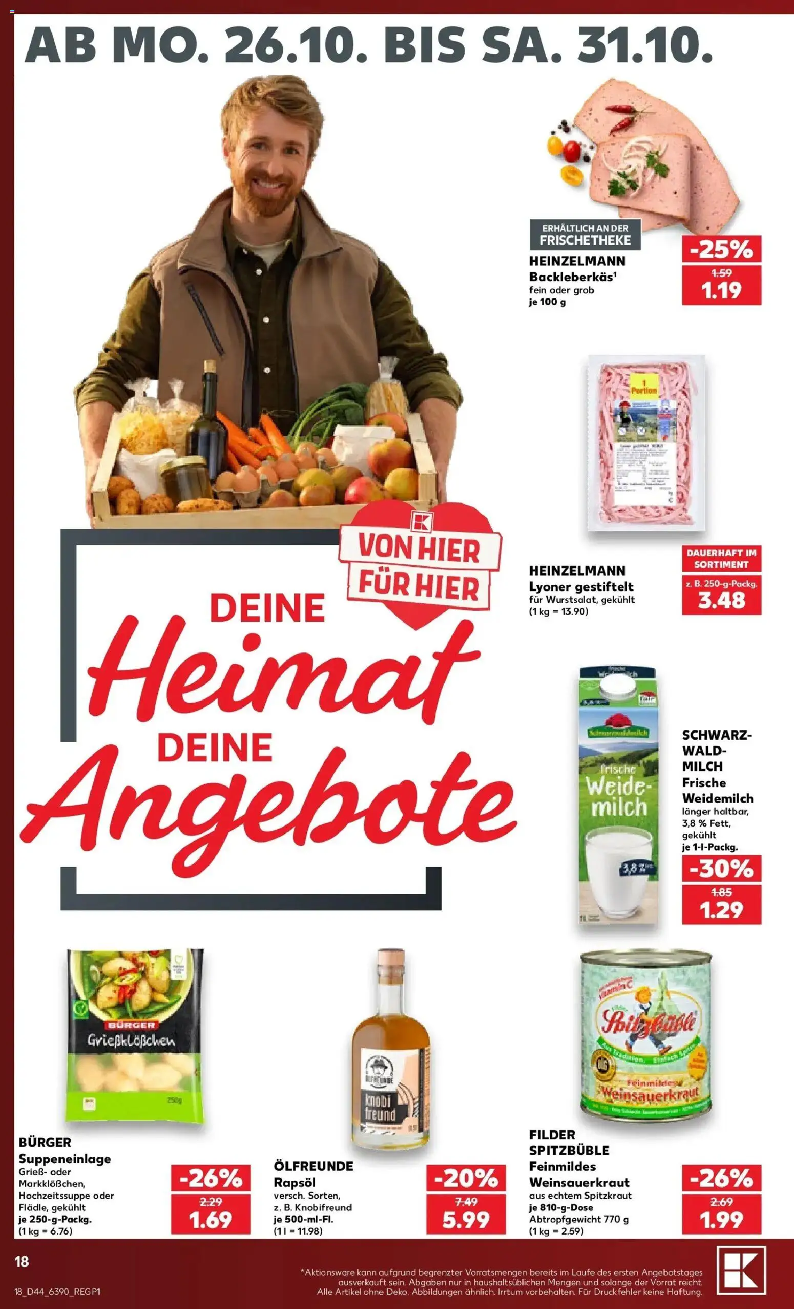 Prospekt Kaufland ab 26.10.2026 » Angebote Online zum Blättern | Seite: 22 | Produkte: Grieß, Milch, Rapsöl, Burger