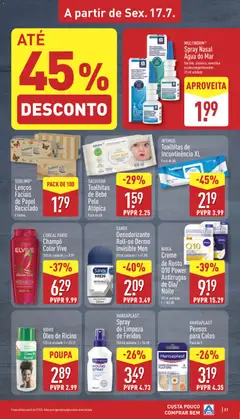 Pré-visualização L'ORÉAL PARIS Champô Color Vive, Champô Color Vive. 700 ml unidade; L = 8.99 válido de 13/07/2026 | Página: 31 | Produtos: Shampoo, Desodorizante, Óleo, Creme