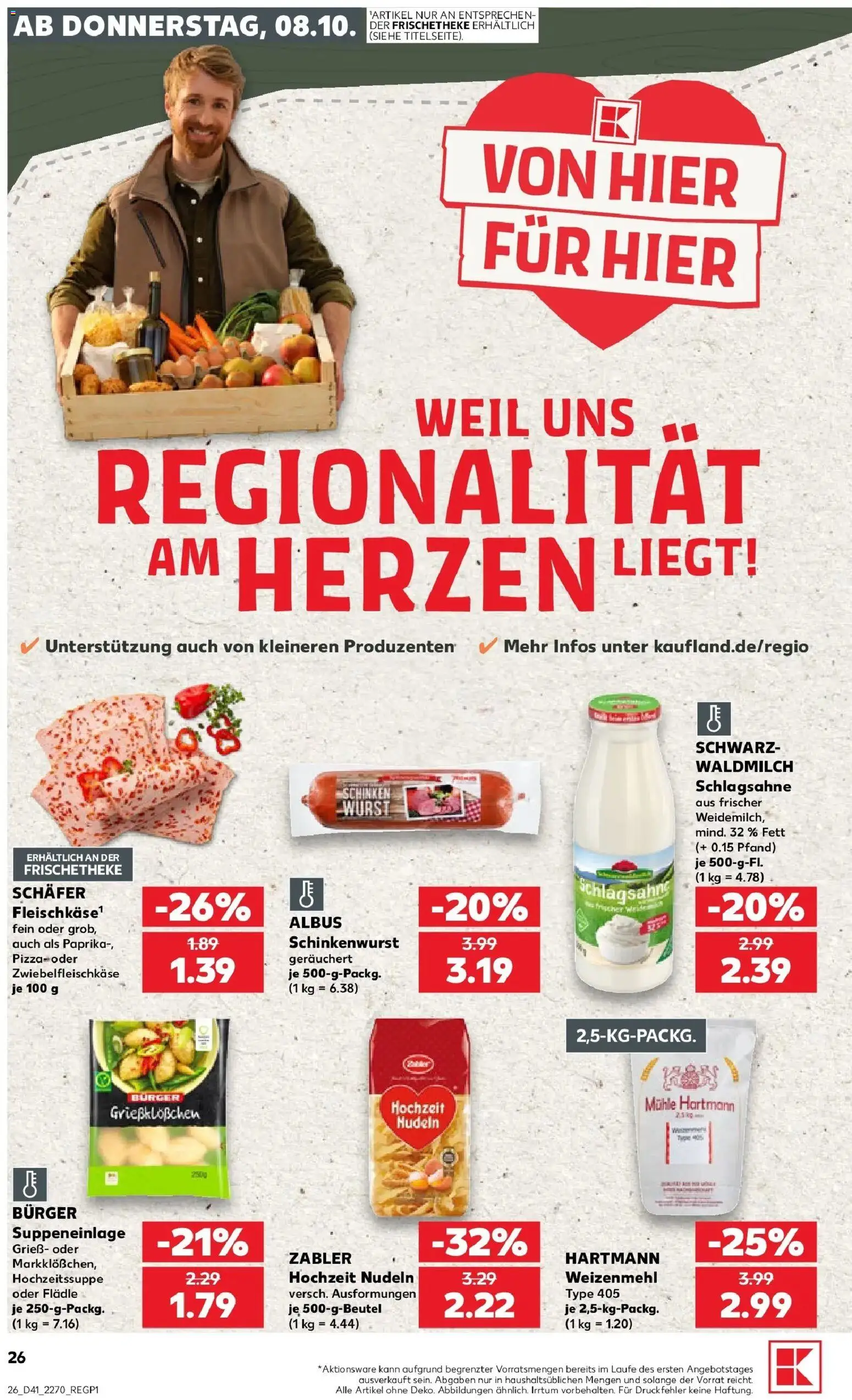 Prospekt Kaufland ab 08.10.2026 » Angebote Online zum Blättern | Seite: 26 | Produkte: Schlagsahne, Paprika, Wurst, Nudeln