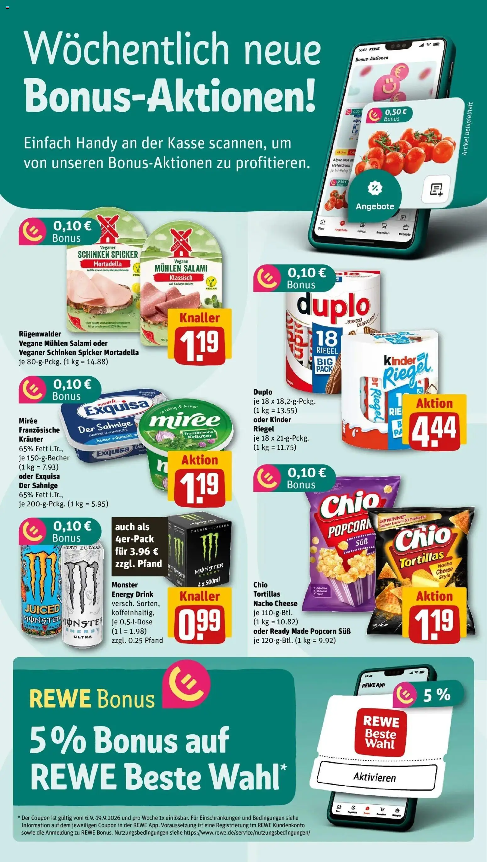 REWE Prospekt ab 14.09.2026 zum Blättern » Angebote | Seite: 2 | Produkte: Haferdrink, Monster, Salami, Popcorn