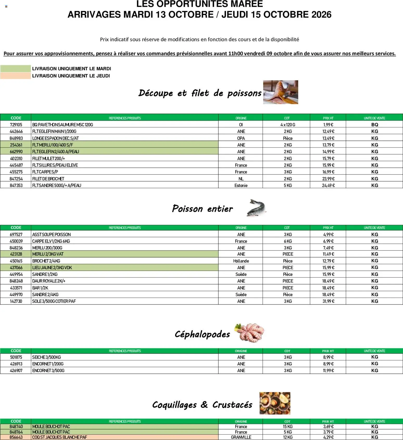 {H1} | Page: 1 | Produits: Coquillages, Carpe, Poisson, Coq