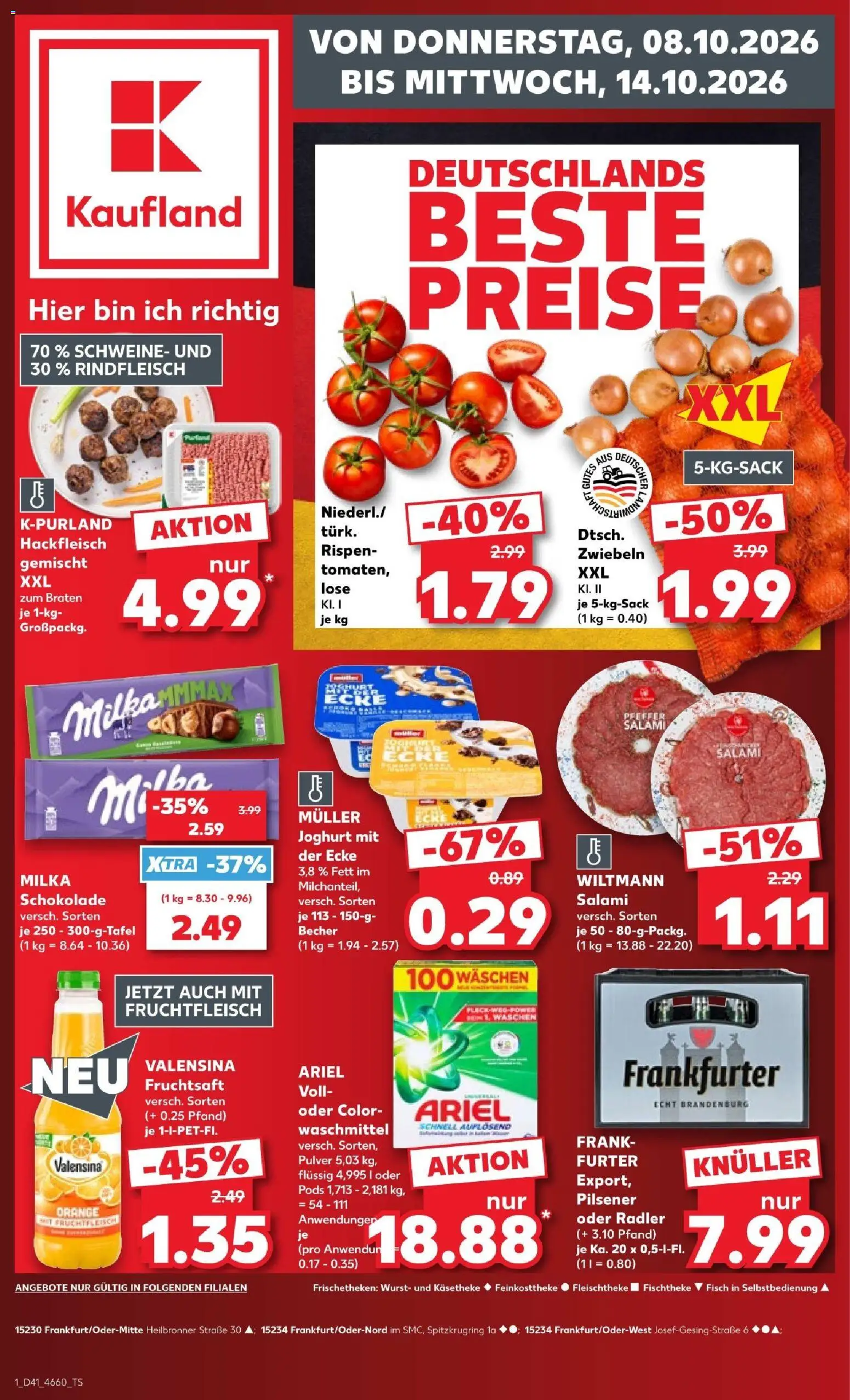 Kaufland Prospekt Frankfurt (Oder) – gültig ab 08.10.2026 | Seite: 1 | Produkte: Ariel, Radler, Wurst, Hackfleisch