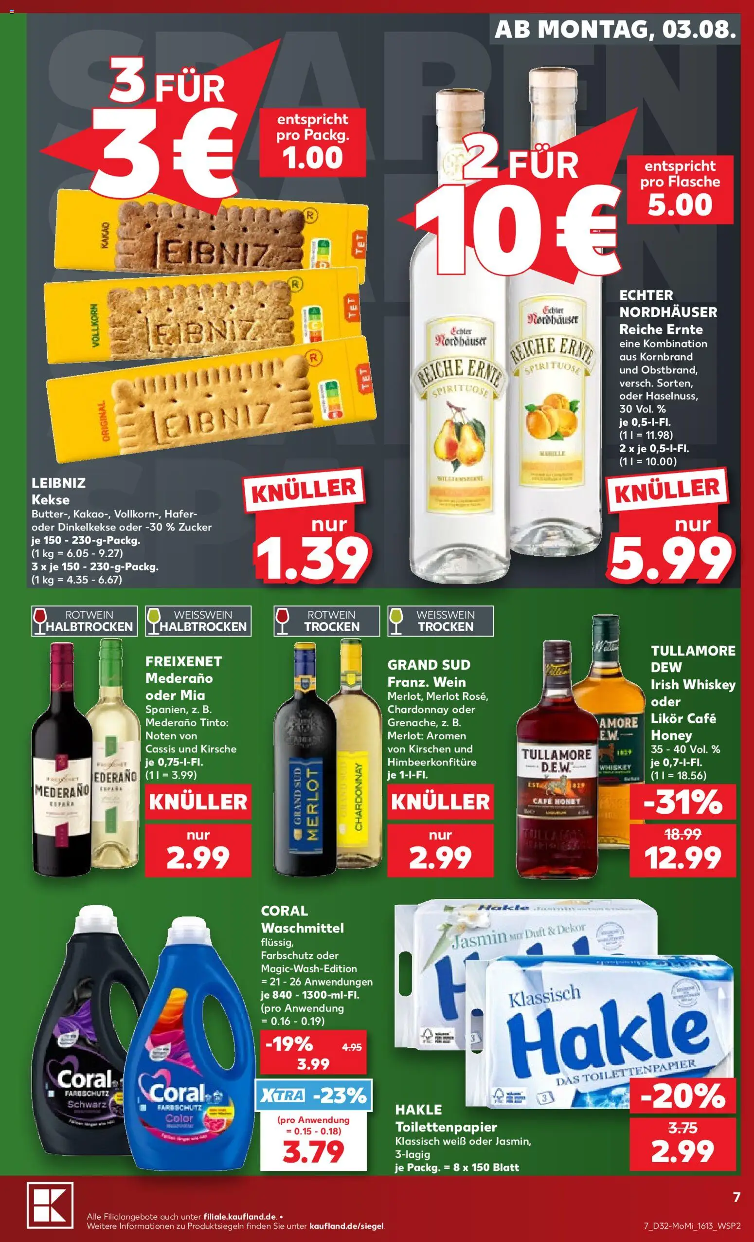 Kaufland Německo leták - Hannover od 03.08.2026 | Strana: 7 | Produkty: Whiskey, Merlot, Kakao