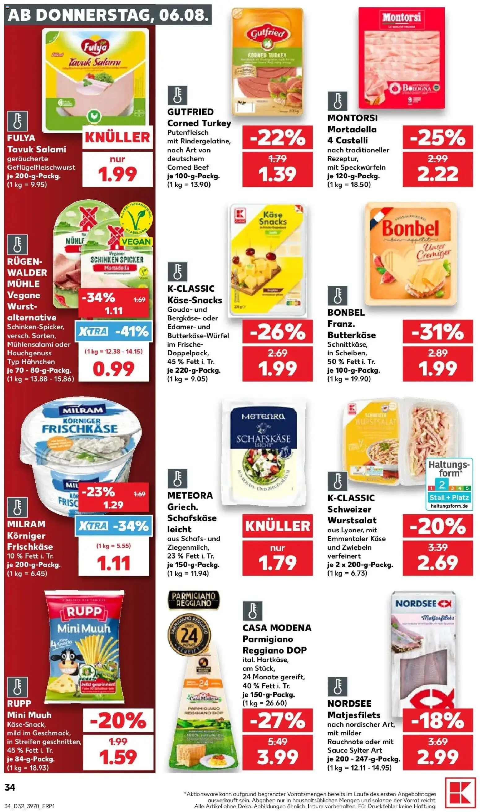 Prospekt Kaufland ab 06.08.2026 » Angebote Online zum Blättern | Seite: 34 | Produkte: Mühle, Hahnchen, Milram, Wurst