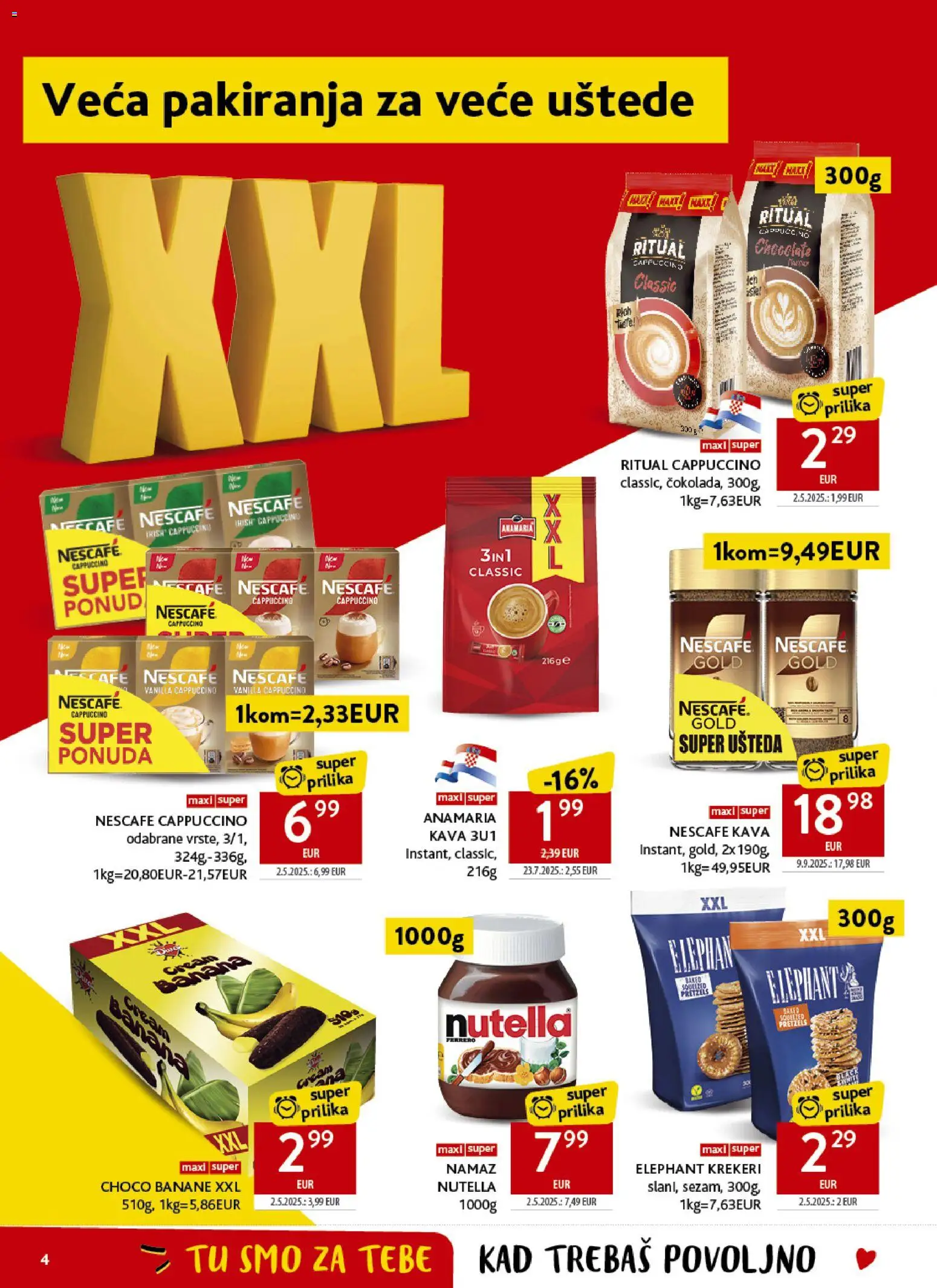 Konzum katalog | vrijedi od 08.04.2026 | Stranica: 4 | Proizvodi: Nutella, Kava, Banane, Krekeri
