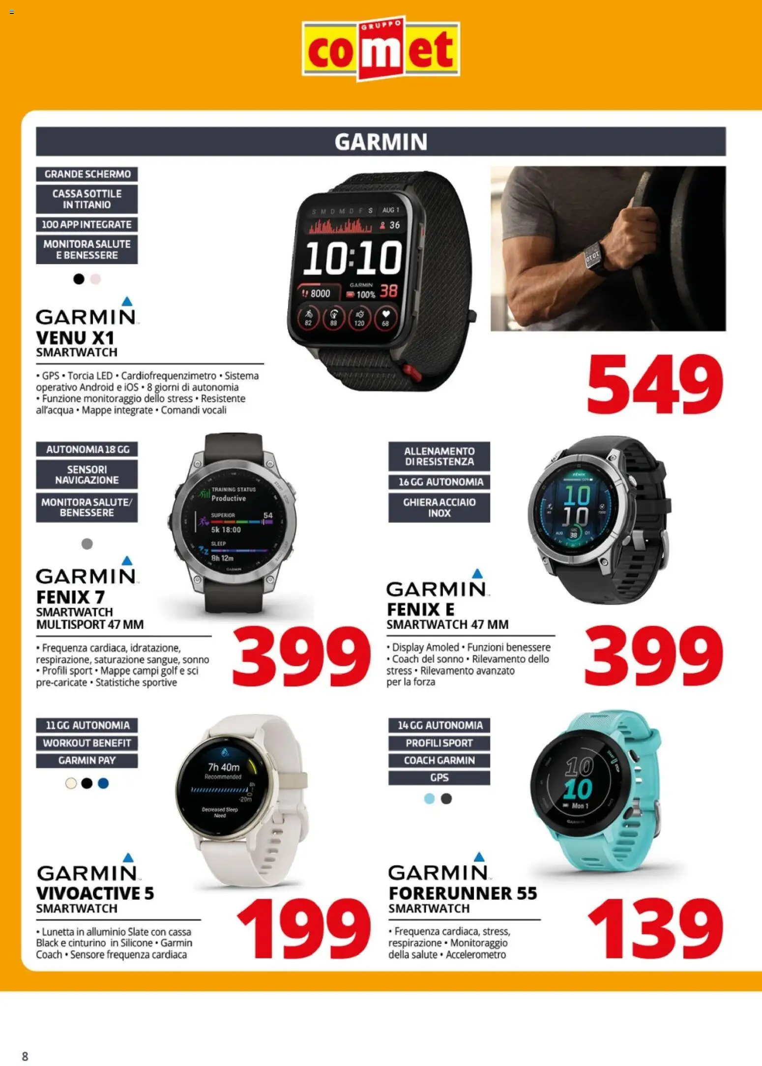 Volantino Comet del 21/08/2026 | Pagina: 8 | Prodotti: Schermo, Torcia, Alluminio, Smartwatch