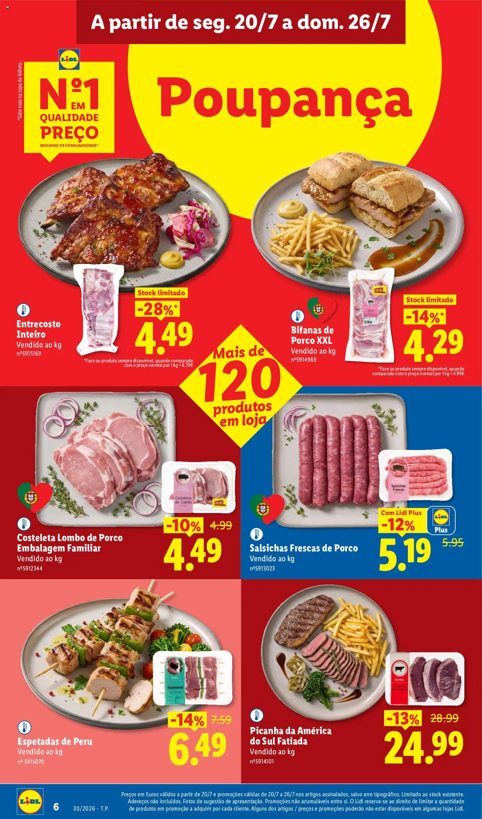 Lidl folheto │ válido de 20/07/2026 | Página: 6 | Produtos: Costeleta, Peru, Lombo, Lombo de porco