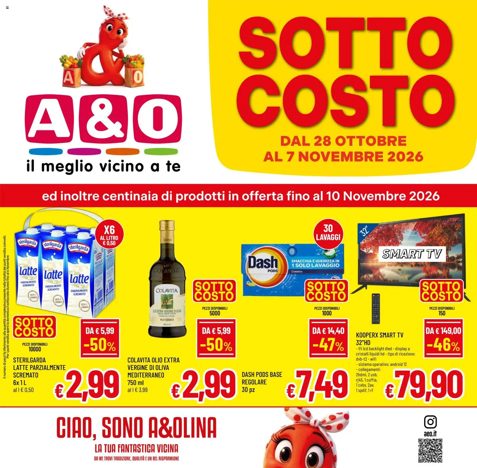 Volantino A&O del 28/10/2026 | Pagina: 1 | Prodotti: Tè, smart TV, Olio, TV