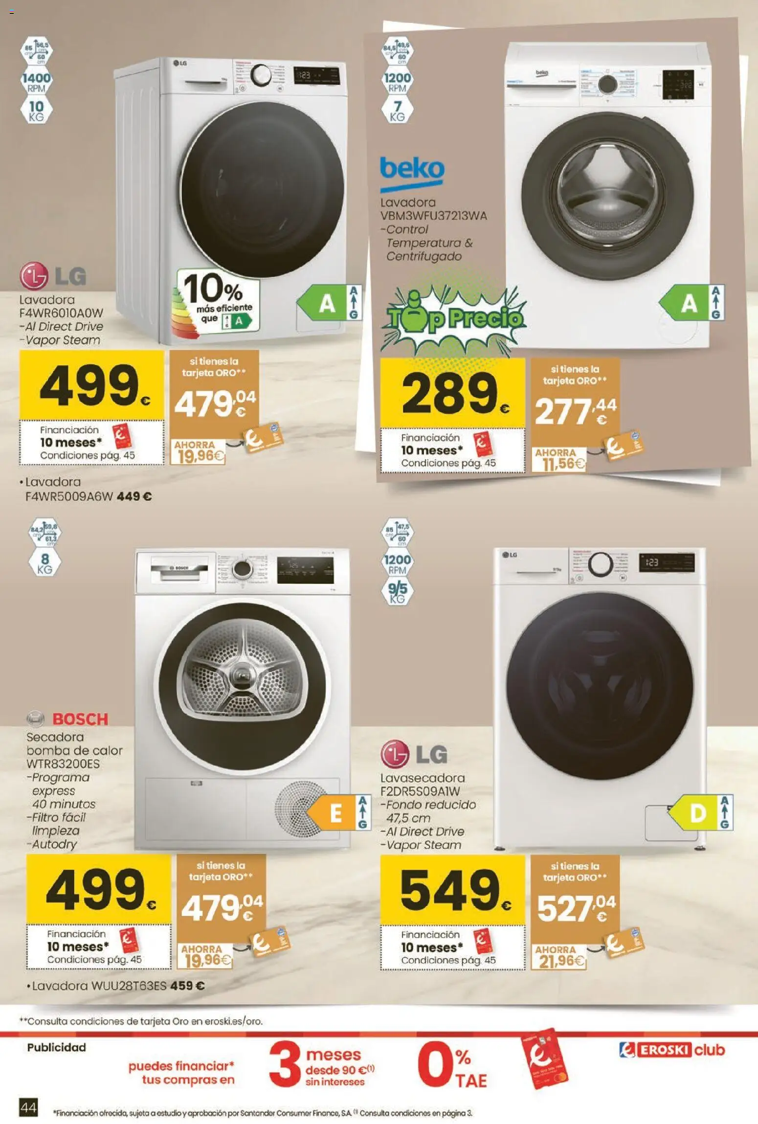 Eroski Qué planazo │ válido desde el 26.03.2026 | Página: 44 | Productos: Lavadora, Secadora