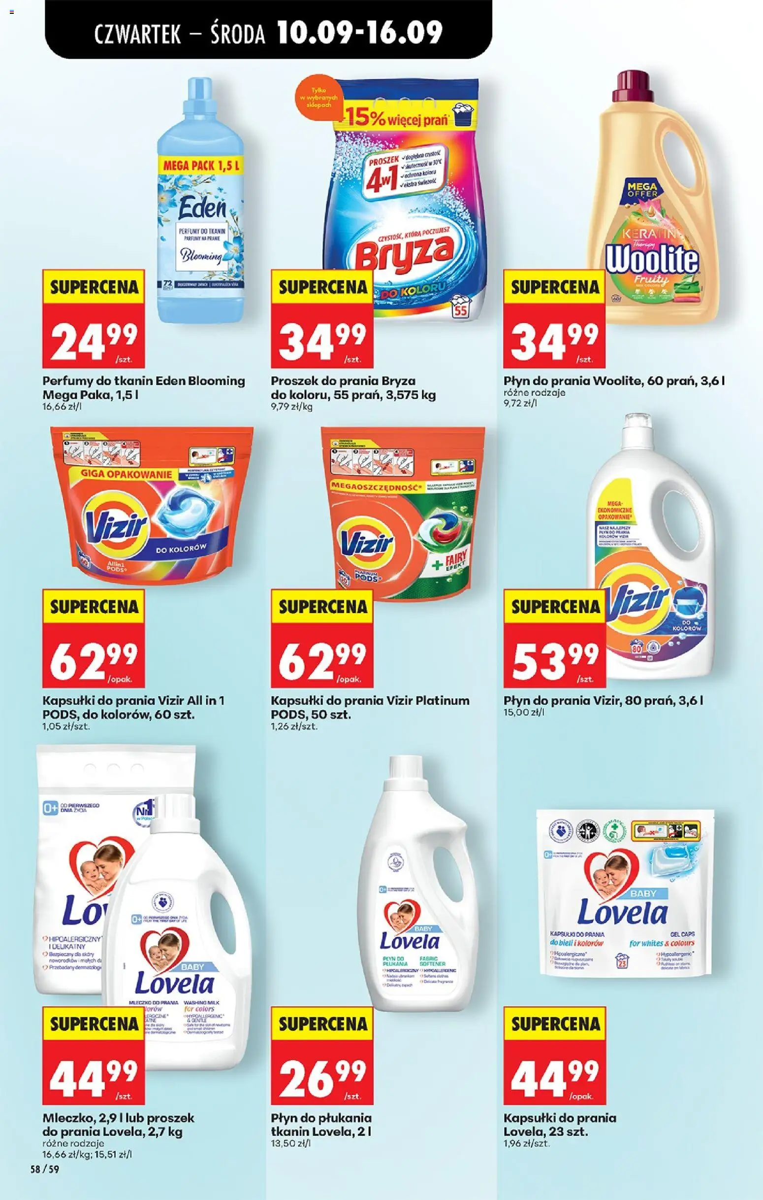 Biedronka gazetka od czwartku od 10.09.2026 | Strona: 86 | Produkty: Kapsułki do prania Vizir, Perfumy, Lovela Kapsułki, Lovela płyn do płukania