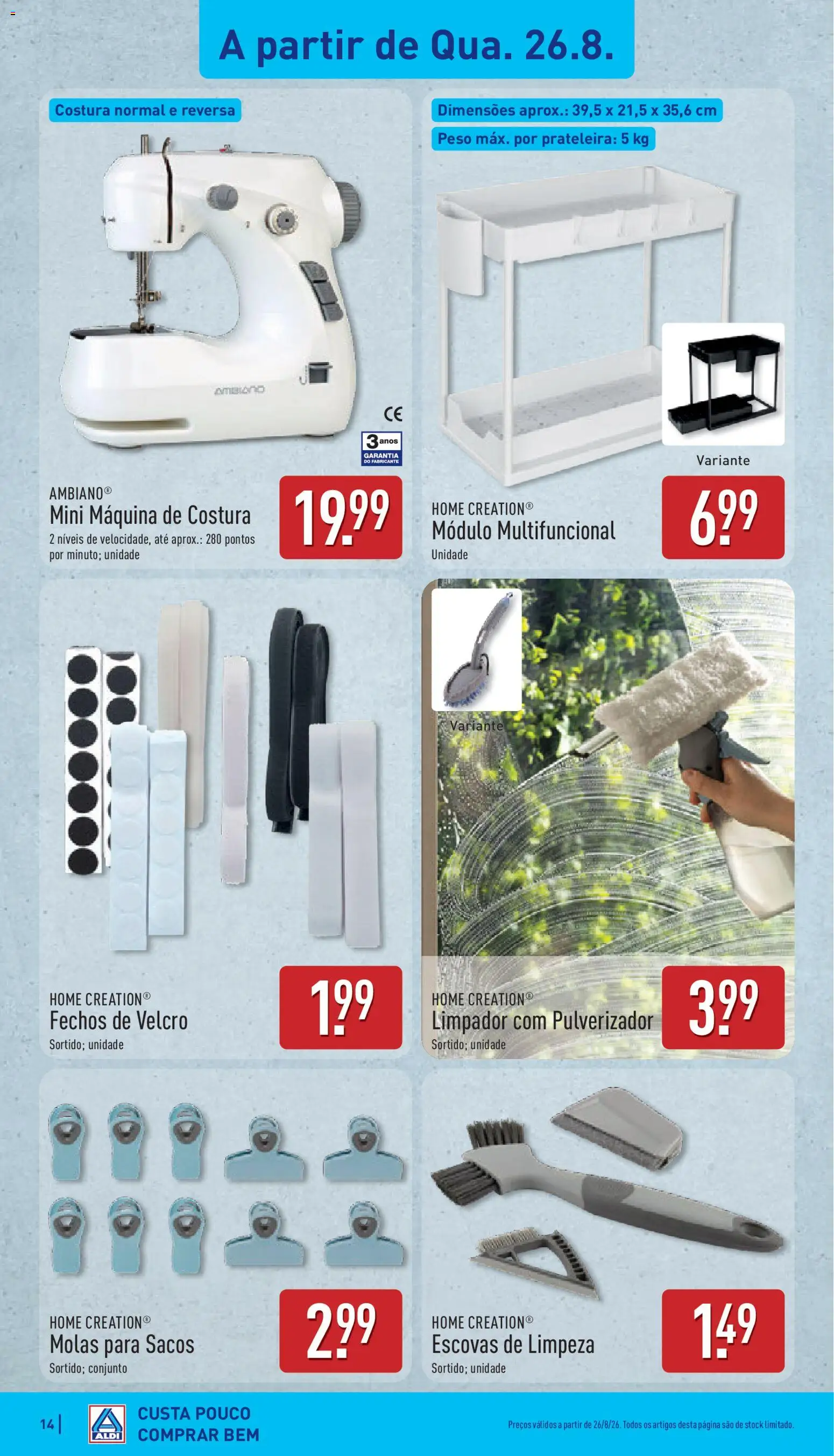 Aldi folheto │ válido de 24/08/2026 | Página: 14 | Produtos: Máquina de costura, Prateleira