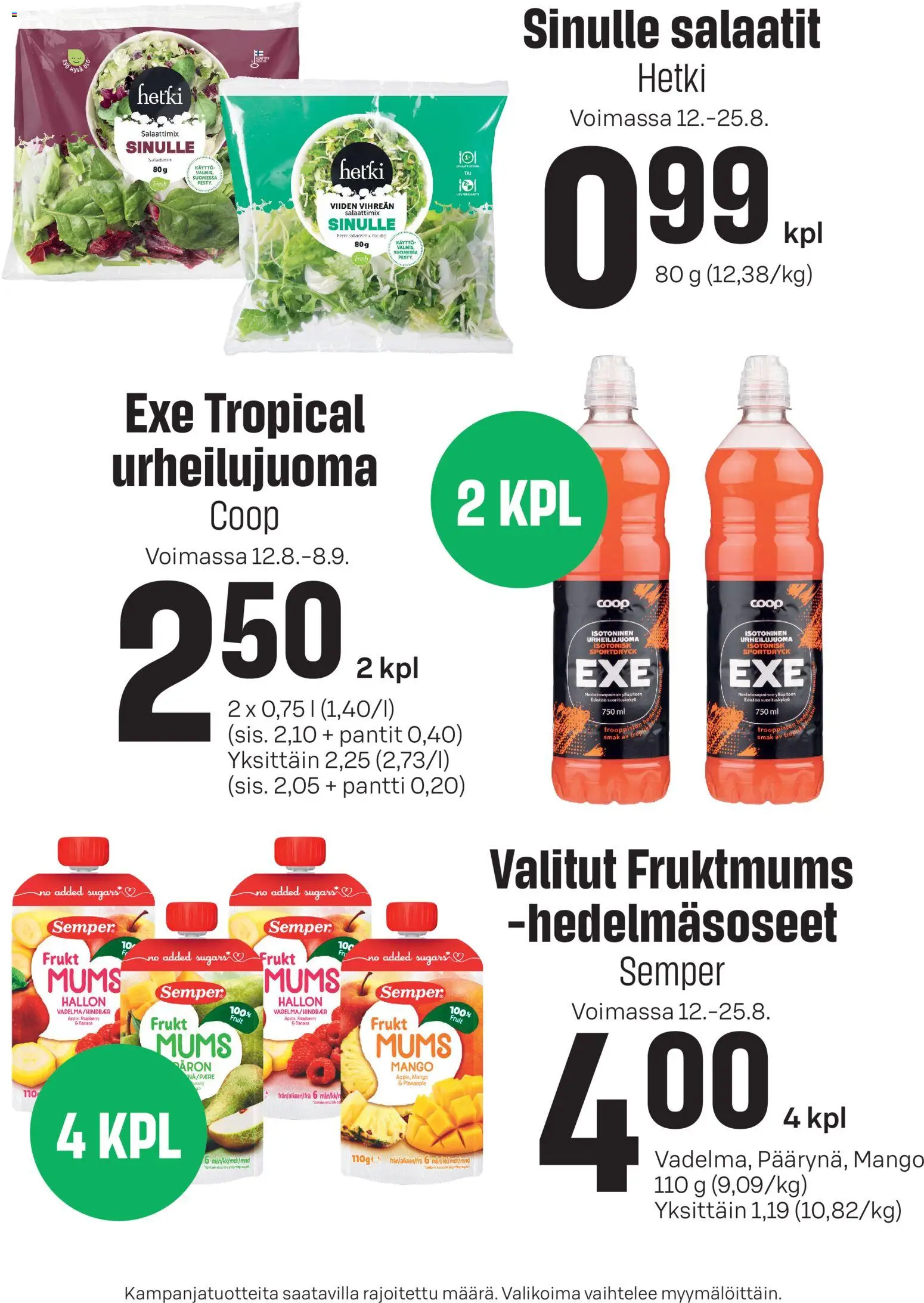 Sale tarjoukset ilmoitukset – voimassa 12/08/2026 alkaen | Sivu: 1 | Tuotteet: Mango, Urheilujuoma