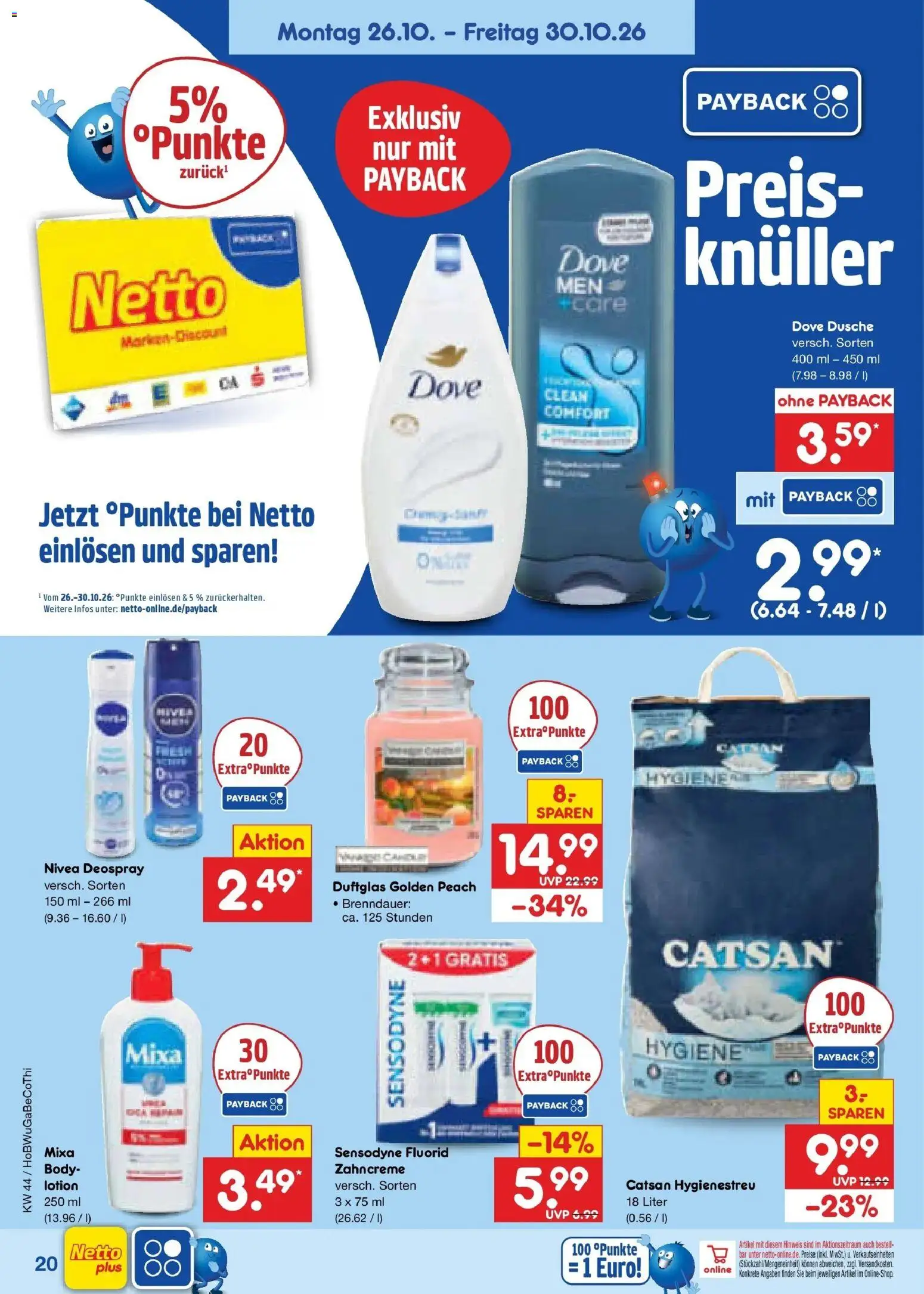 Netto Marken-Discount Prospekt Leipzig – gültig ab 26.10.2026 | Seite: 32 | Produkte: Catsan, Dusche, Body Lotion, Deospray